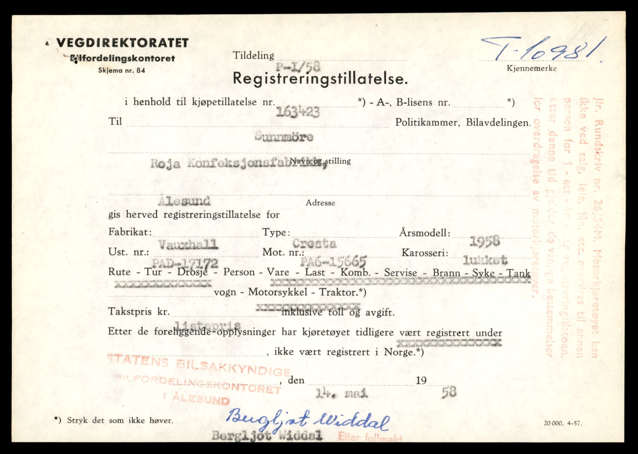 Møre og Romsdal vegkontor - Ålesund trafikkstasjon, AV/SAT-A-4099/F/Fe/L0025: Registreringskort for kjøretøy T 10931 - T 11045, 1927-1998, p. 1379