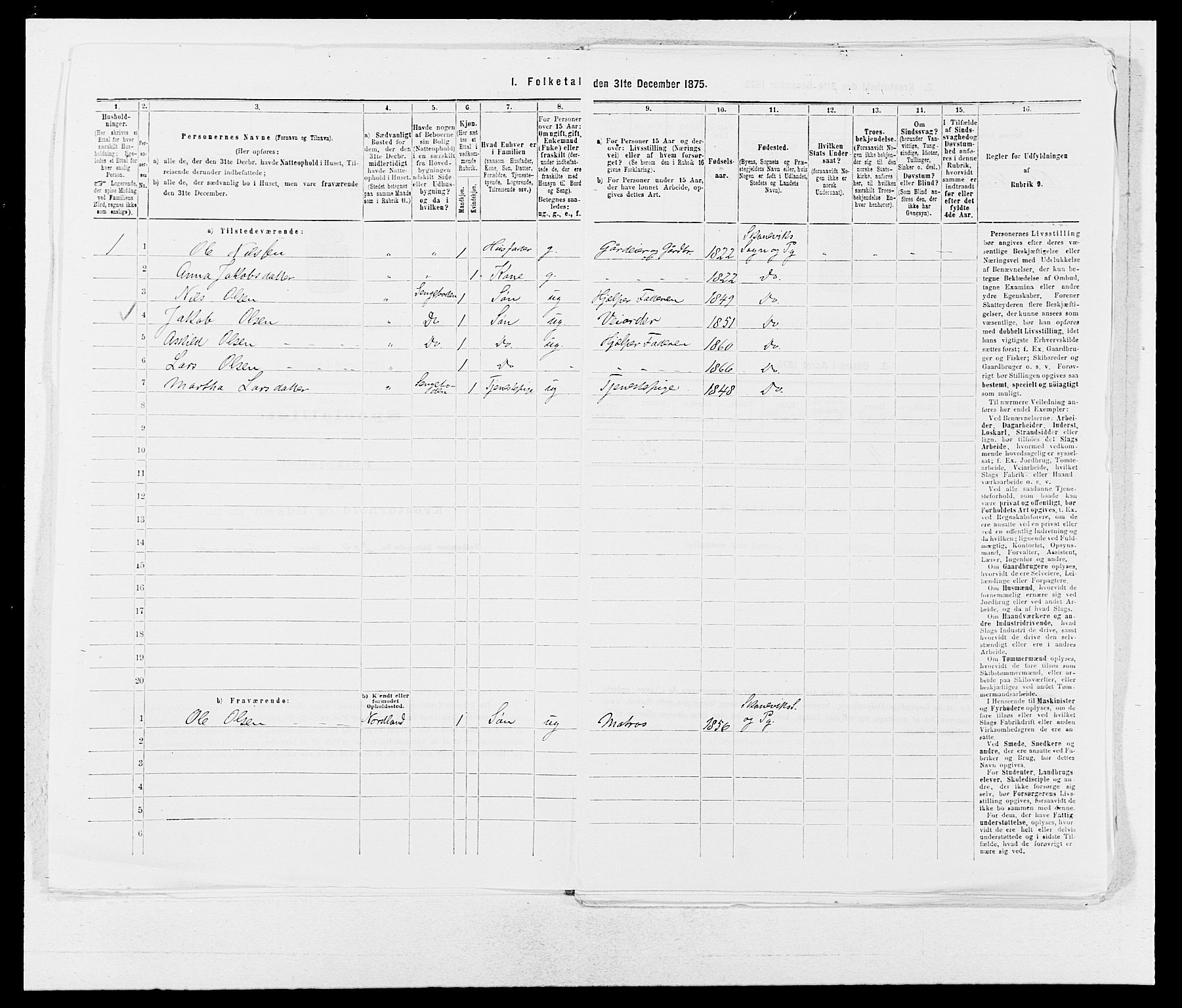 SAB, 1875 census for 1212P Skånevik, 1875, p. 873