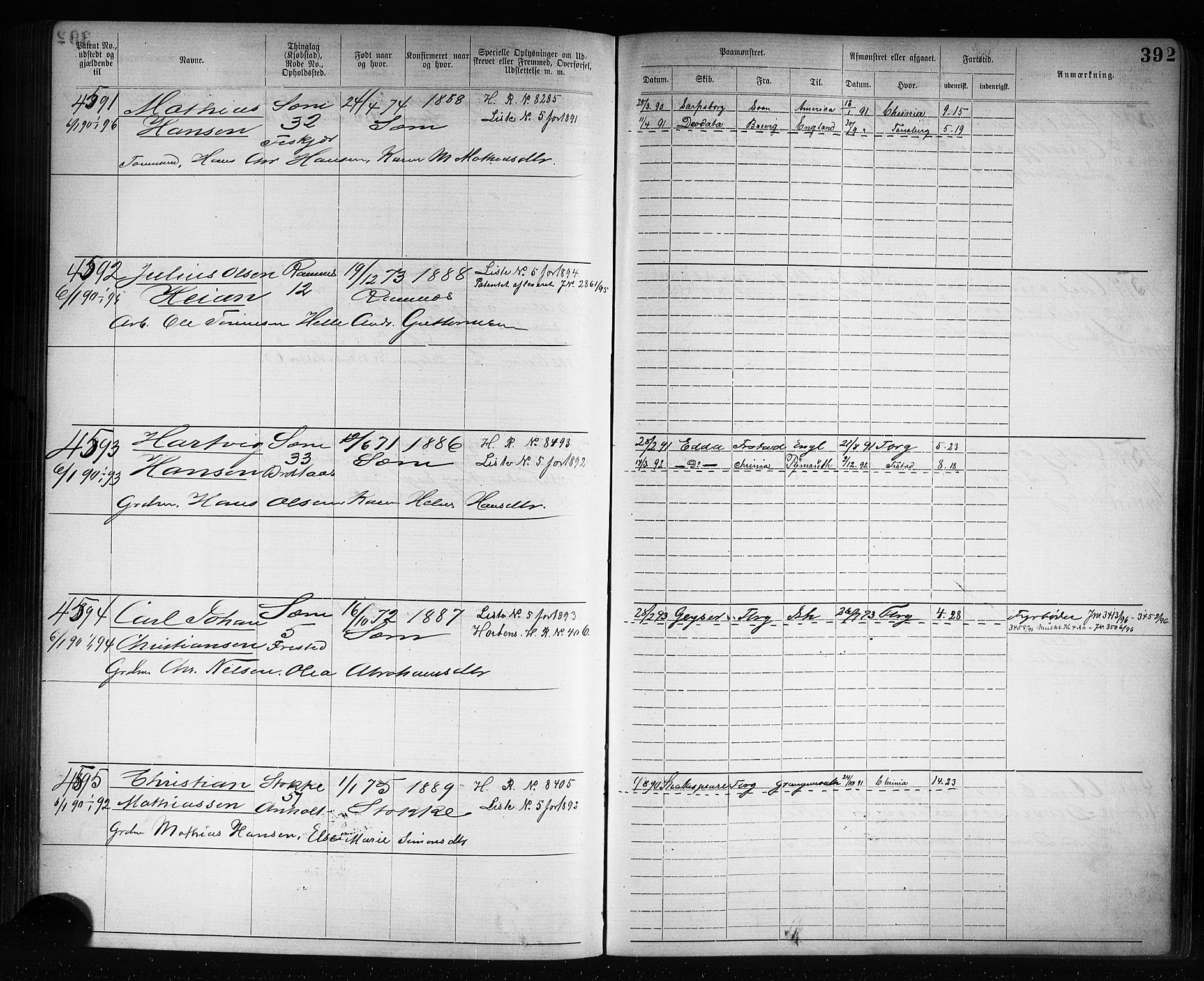 Tønsberg innrulleringskontor, AV/SAKO-A-786/F/Fb/L0007: Annotasjonsrulle Patent nr. 2636-5150, 1881-1892, p. 393