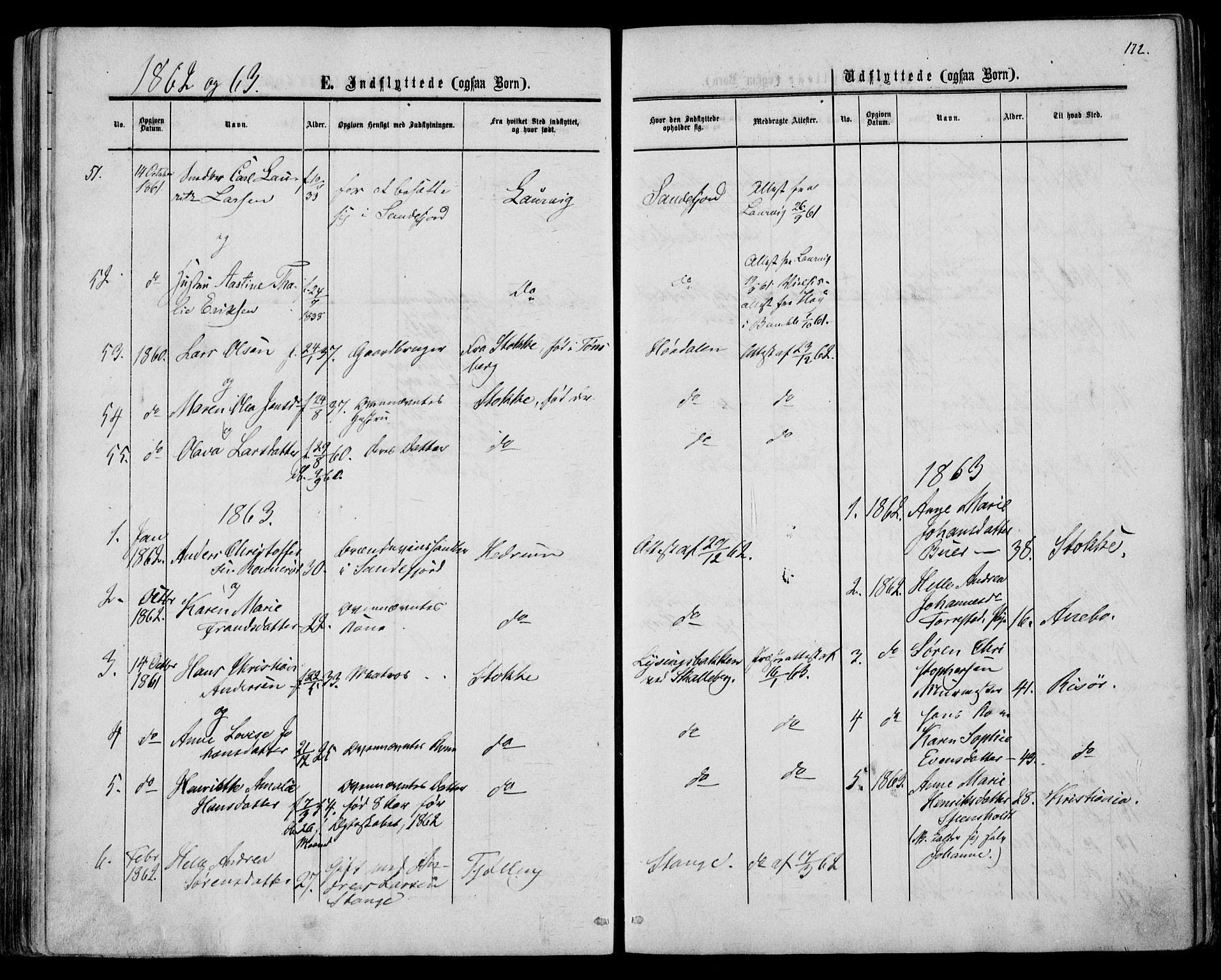 Sandar kirkebøker, SAKO/A-243/F/Fa/L0009: Parish register (official) no. 9, 1862-1871, p. 172