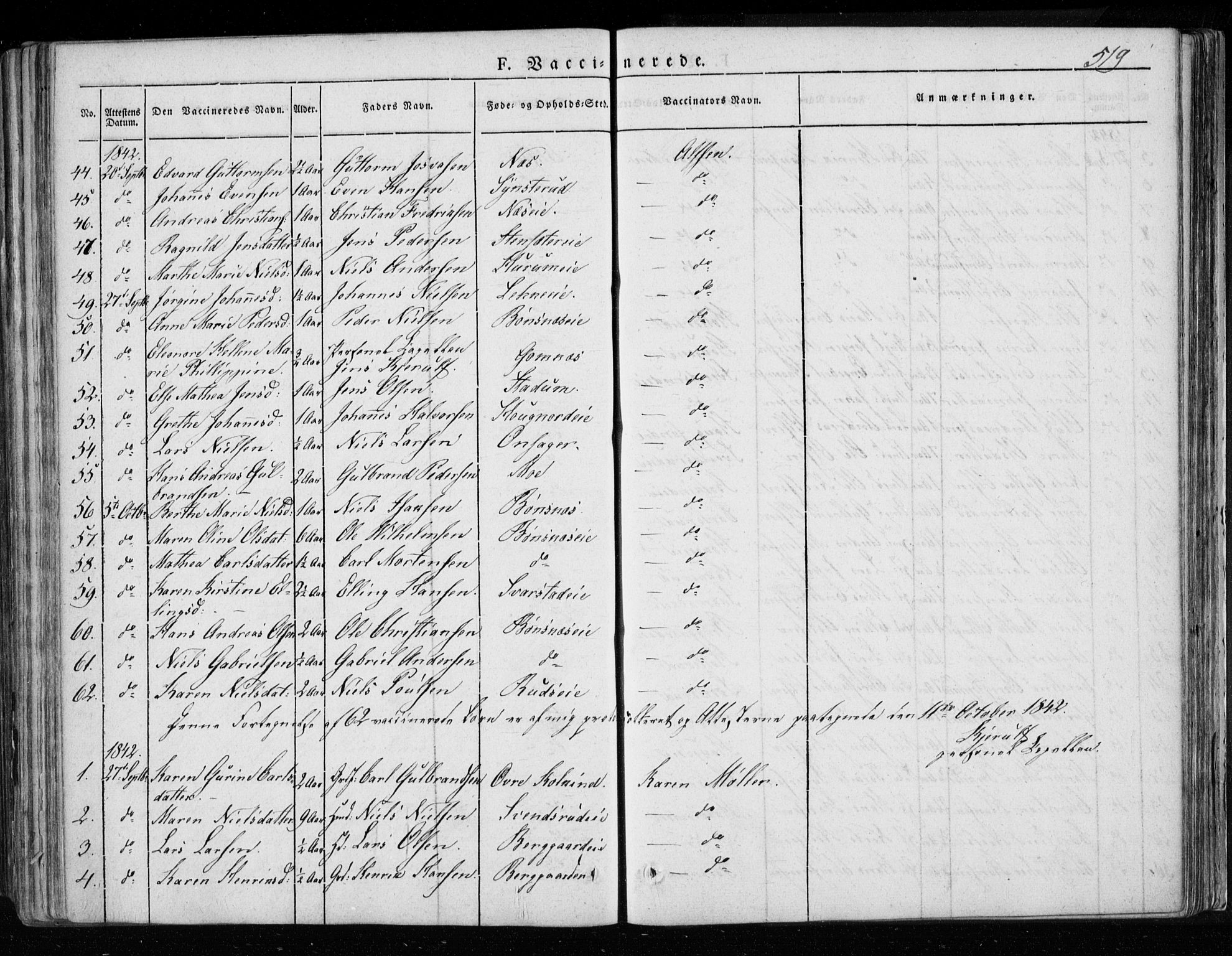 Hole kirkebøker, SAKO/A-228/F/Fa/L0005: Parish register (official) no. I 5, 1833-1851, p. 519