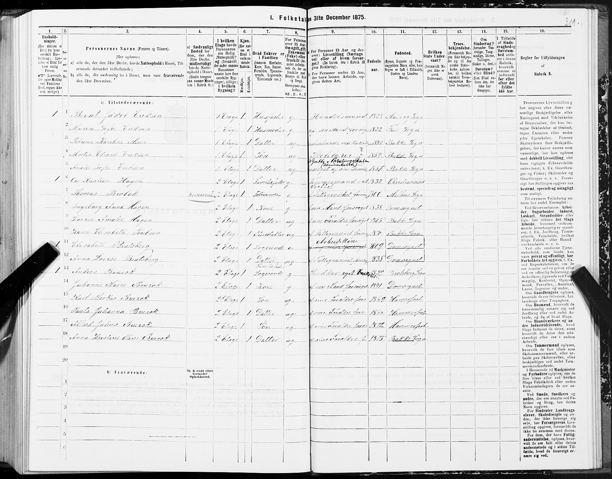 SAT, 1875 census for 1601 Trondheim, 1875, p. 9319