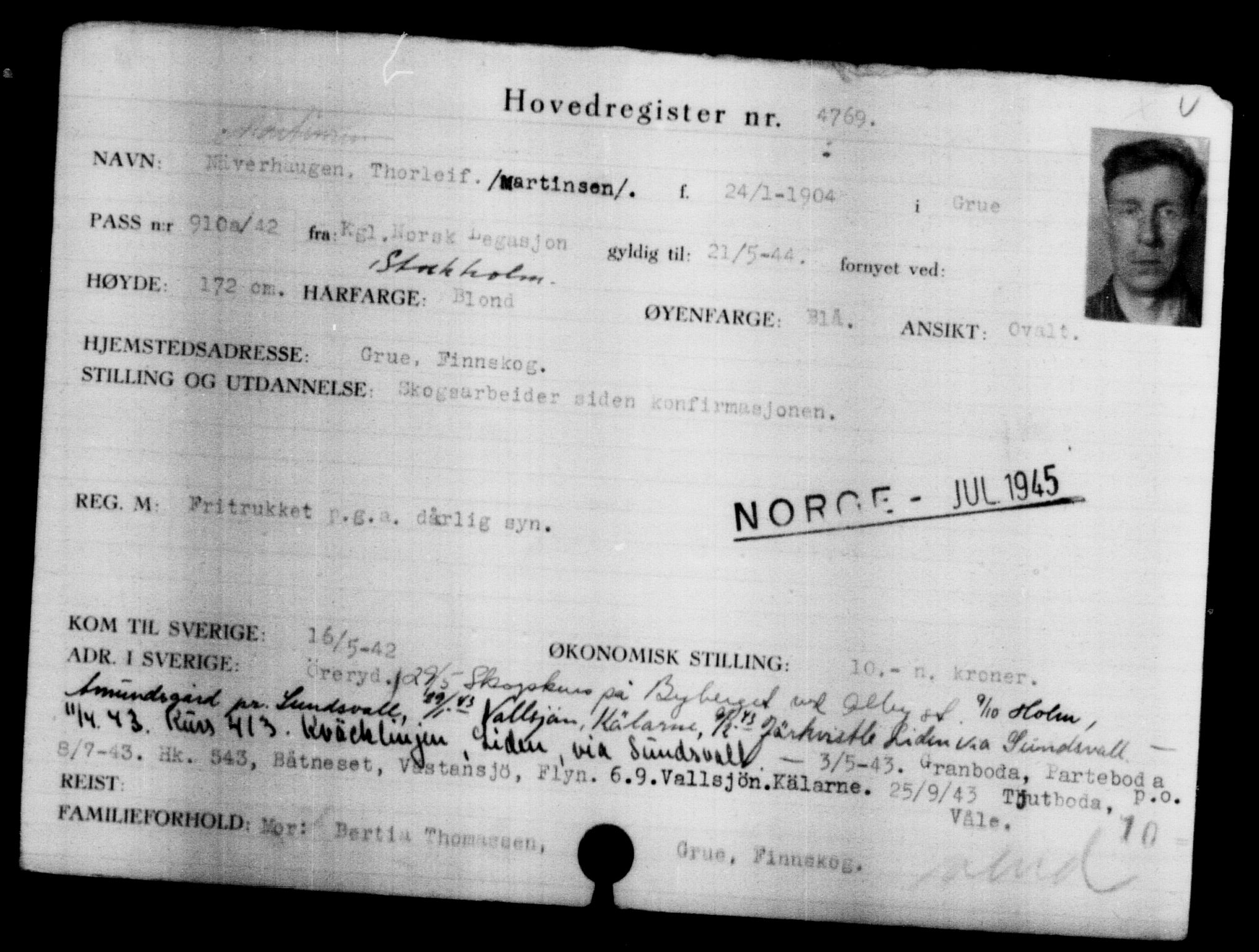 Den Kgl. Norske Legasjons Flyktningskontor, AV/RA-S-6753/V/Va/L0004: Kjesäterkartoteket.  Flyktningenr. 3496-6610, 1940-1945, p. 1504