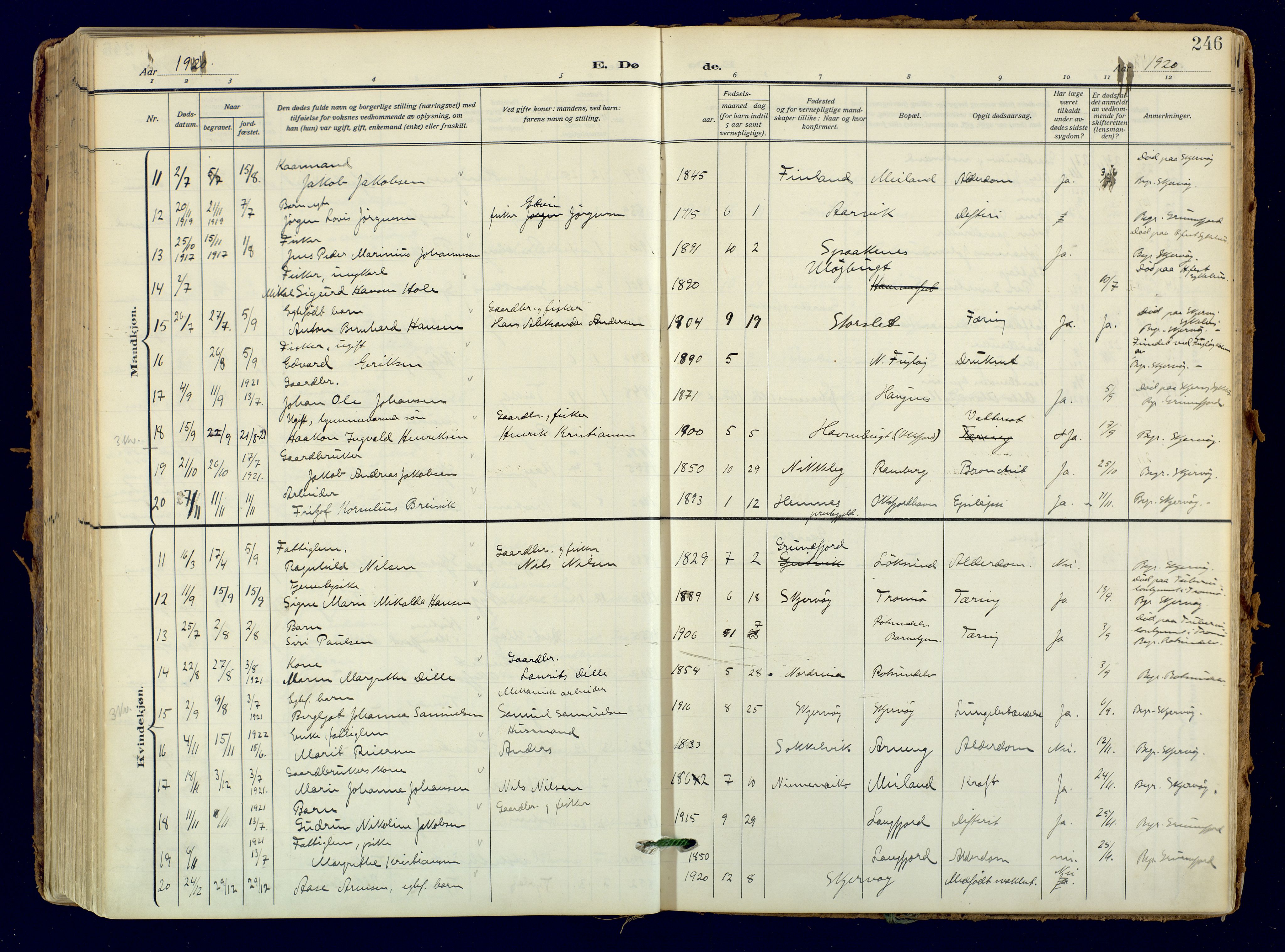 Skjervøy sokneprestkontor, SATØ/S-1300/H/Ha/Haa: Parish register (official) no. 18, 1910-1926, p. 246