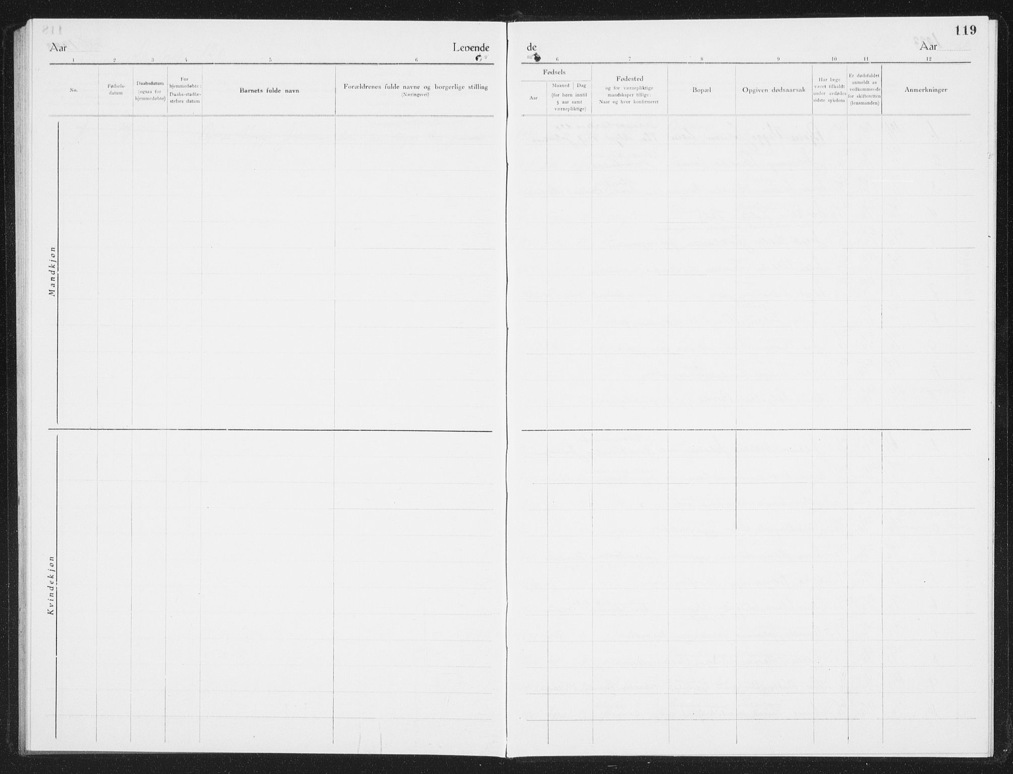 Ministerialprotokoller, klokkerbøker og fødselsregistre - Nordland, SAT/A-1459/801/L0036: Parish register (copy) no. 801C11, 1920-1934, p. 119