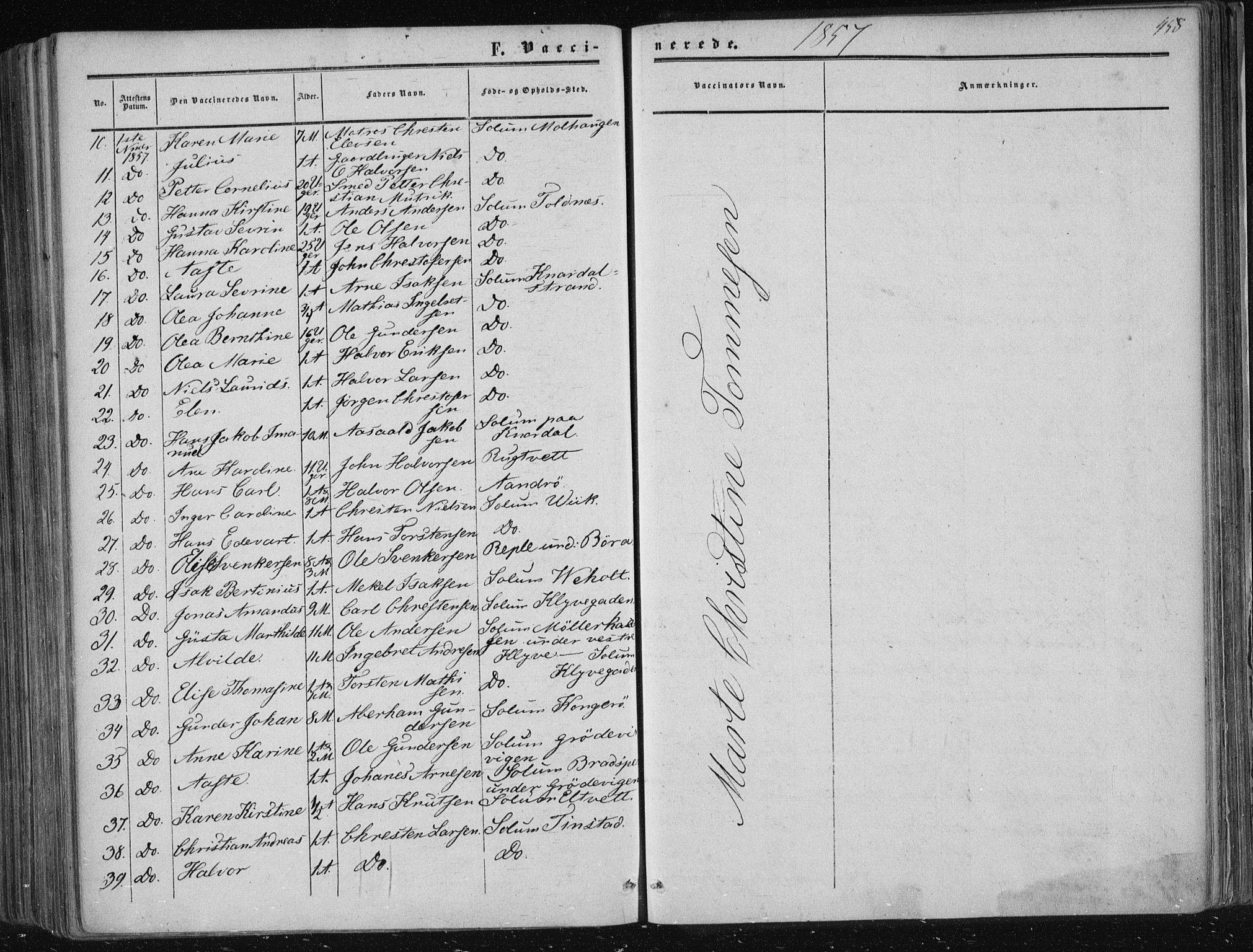 Solum kirkebøker, AV/SAKO-A-306/F/Fa/L0007: Parish register (official) no. I 7, 1856-1864, p. 458