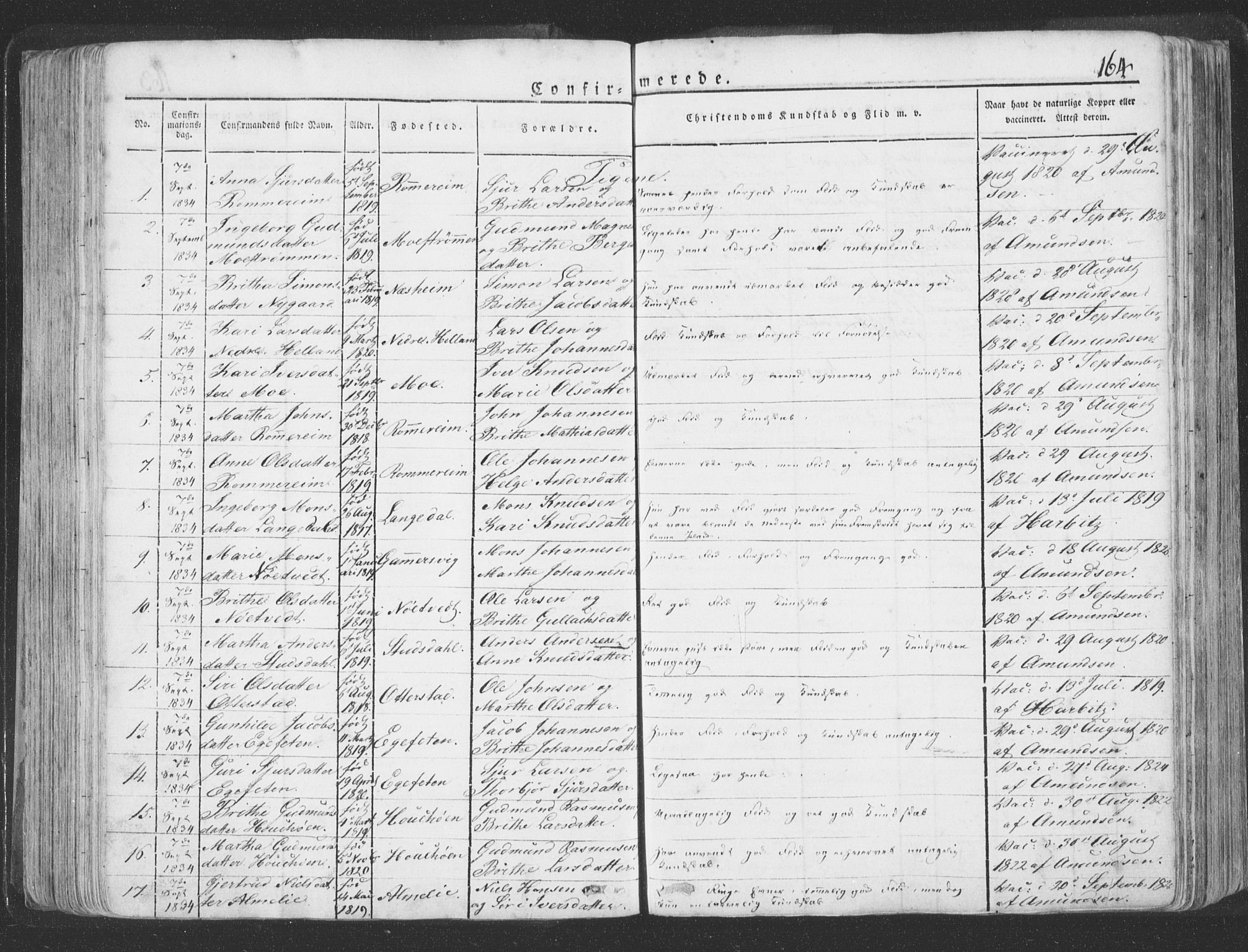 Hosanger sokneprestembete, AV/SAB-A-75801/H/Haa: Parish register (official) no. A 6, 1824-1835, p. 164