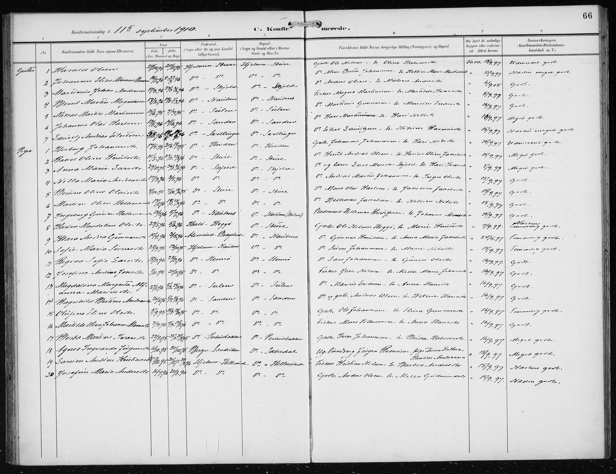 Herdla Sokneprestembete, AV/SAB-A-75701/H/Haa: Parish register (official) no. B 1, 1902-1921, p. 66