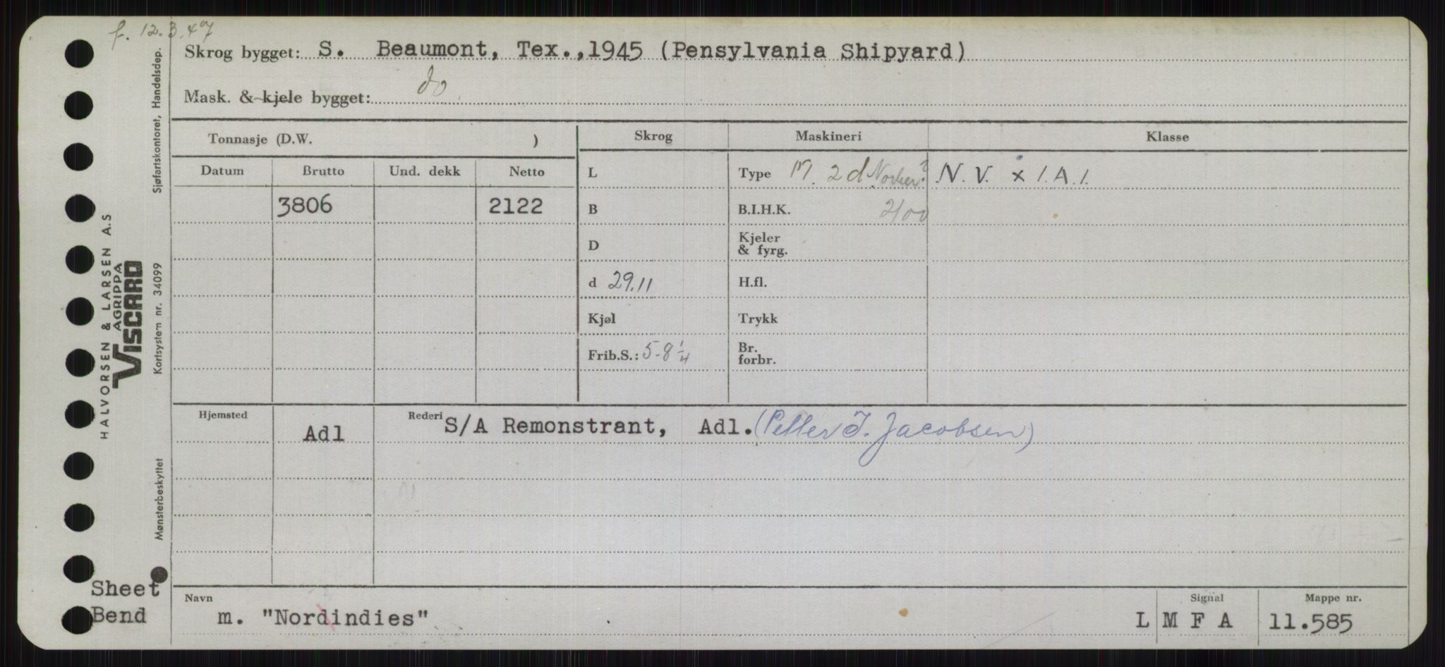 Sjøfartsdirektoratet med forløpere, Skipsmålingen, RA/S-1627/H/Hb/L0003: Fartøy, I-N, p. 445