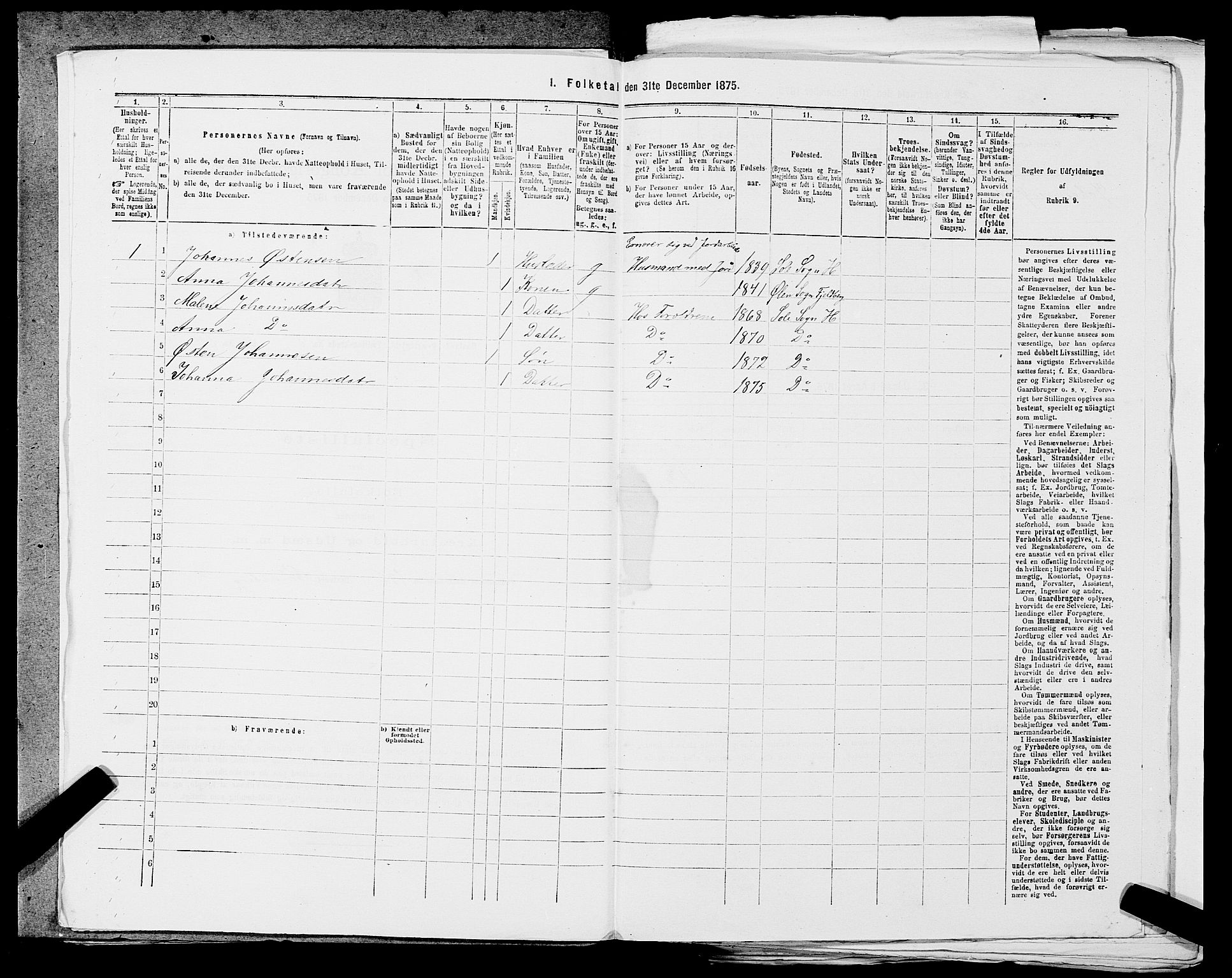 SAST, 1875 census for 1124P Håland, 1875, p. 522