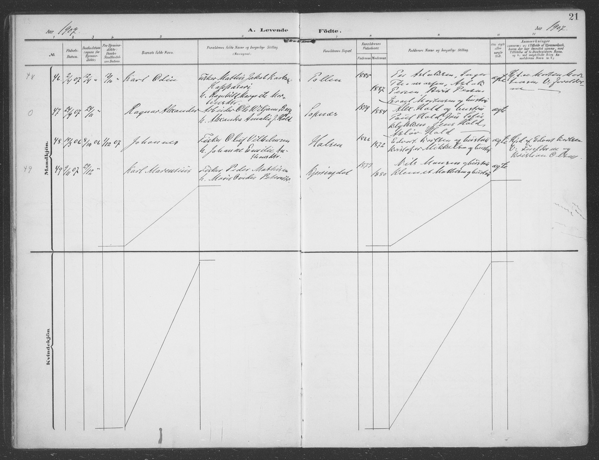 Talvik sokneprestkontor, SATØ/S-1337/H/Ha/L0017kirke: Parish register (official) no. 17, 1906-1915, p. 21