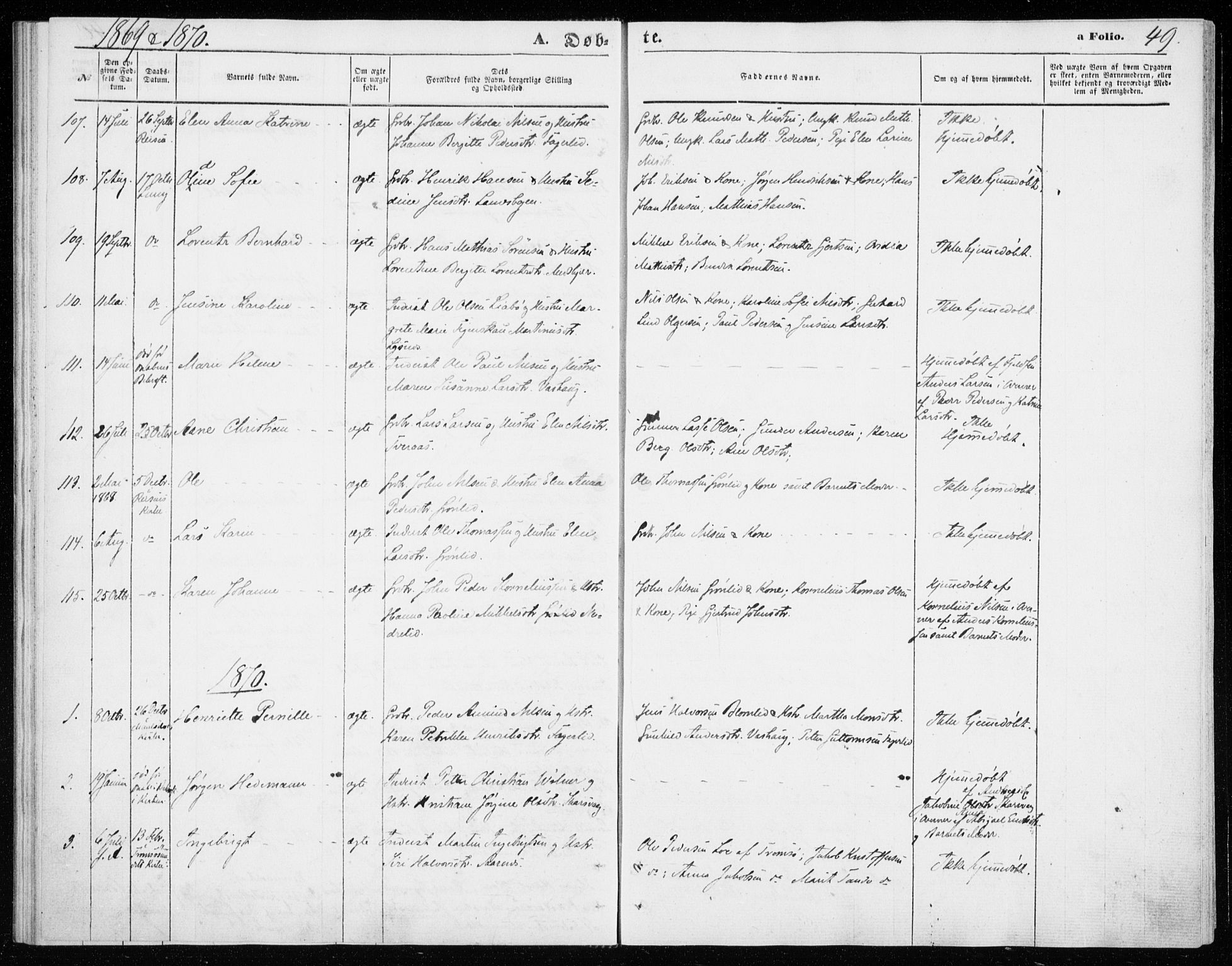 Lenvik sokneprestembete, AV/SATØ-S-1310/H/Ha/Haa/L0009kirke: Parish register (official) no. 9, 1866-1873, p. 49