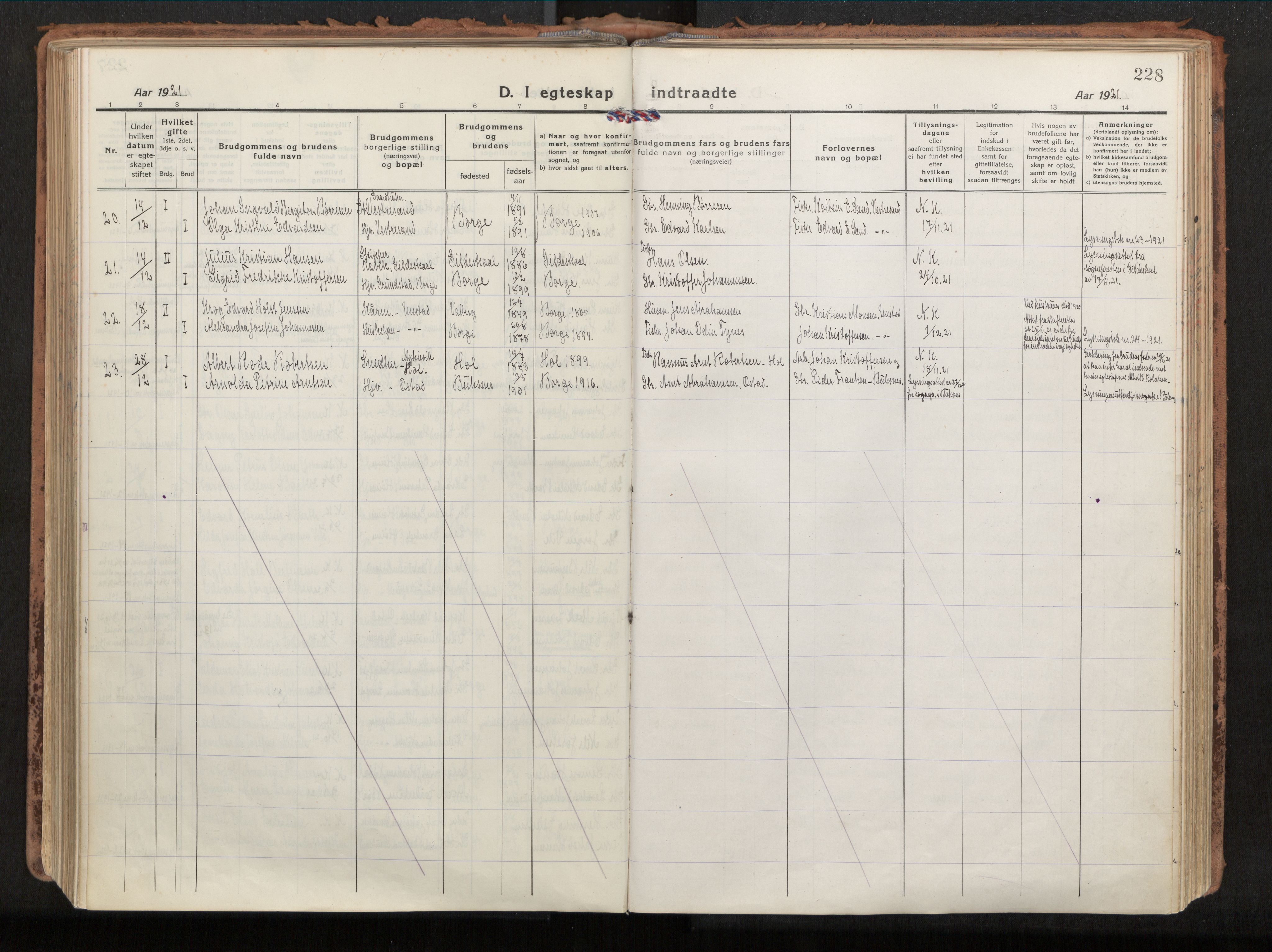 Ministerialprotokoller, klokkerbøker og fødselsregistre - Nordland, SAT/A-1459/880/L1136: Parish register (official) no. 880A10, 1919-1927, p. 228