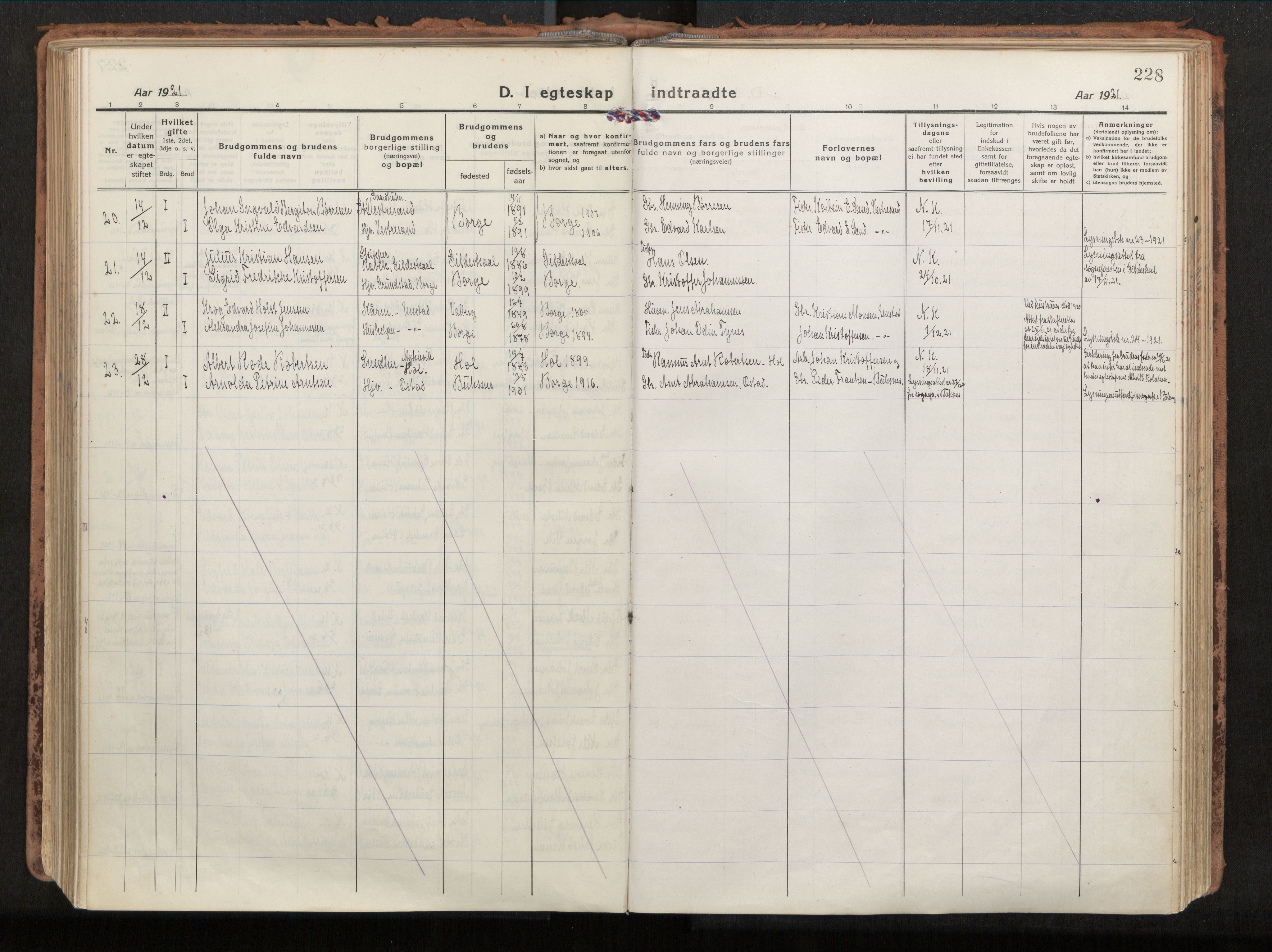 Ministerialprotokoller, klokkerbøker og fødselsregistre - Nordland, AV/SAT-A-1459/880/L1136: Parish register (official) no. 880A10, 1919-1927, p. 228