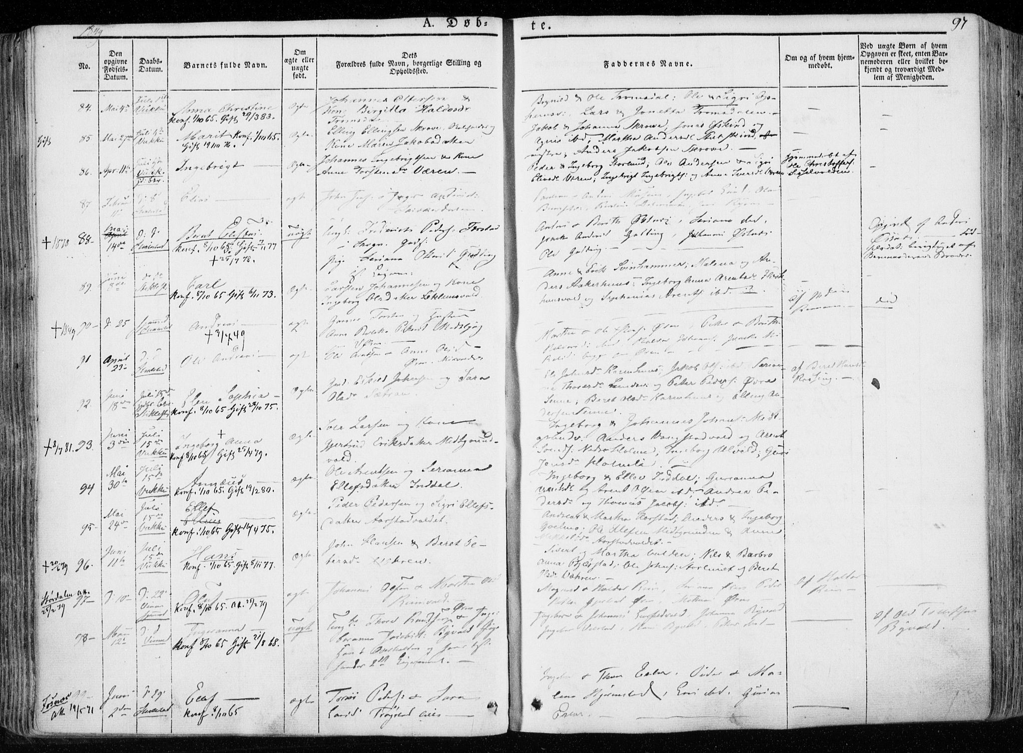 Ministerialprotokoller, klokkerbøker og fødselsregistre - Nord-Trøndelag, SAT/A-1458/723/L0239: Parish register (official) no. 723A08, 1841-1851, p. 97