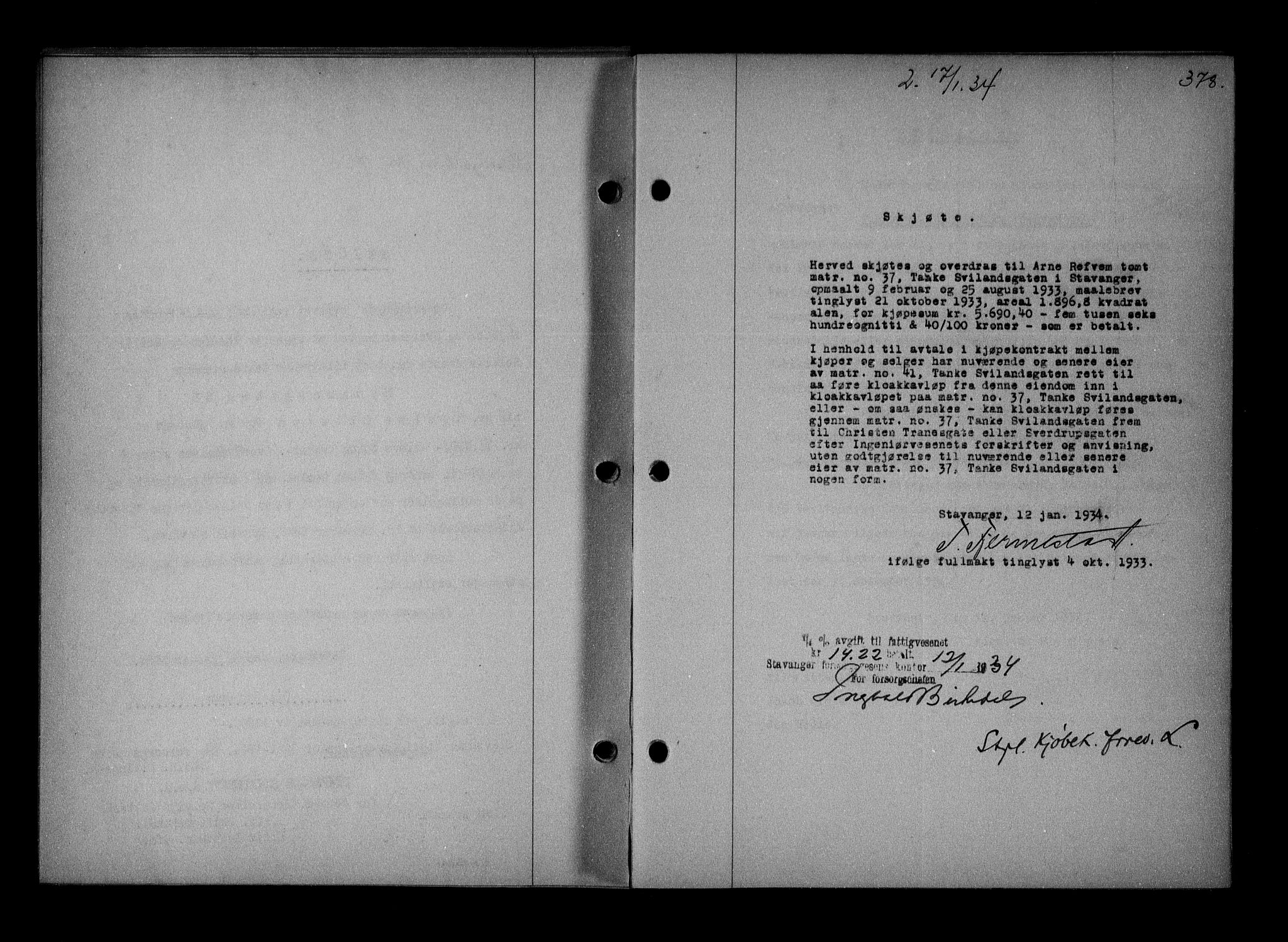 Stavanger byrett, AV/SAST-A-100455/001/4/41/410BB/L0005: Mortgage book no. 55, 1933-1934, Deed date: 17.01.1934