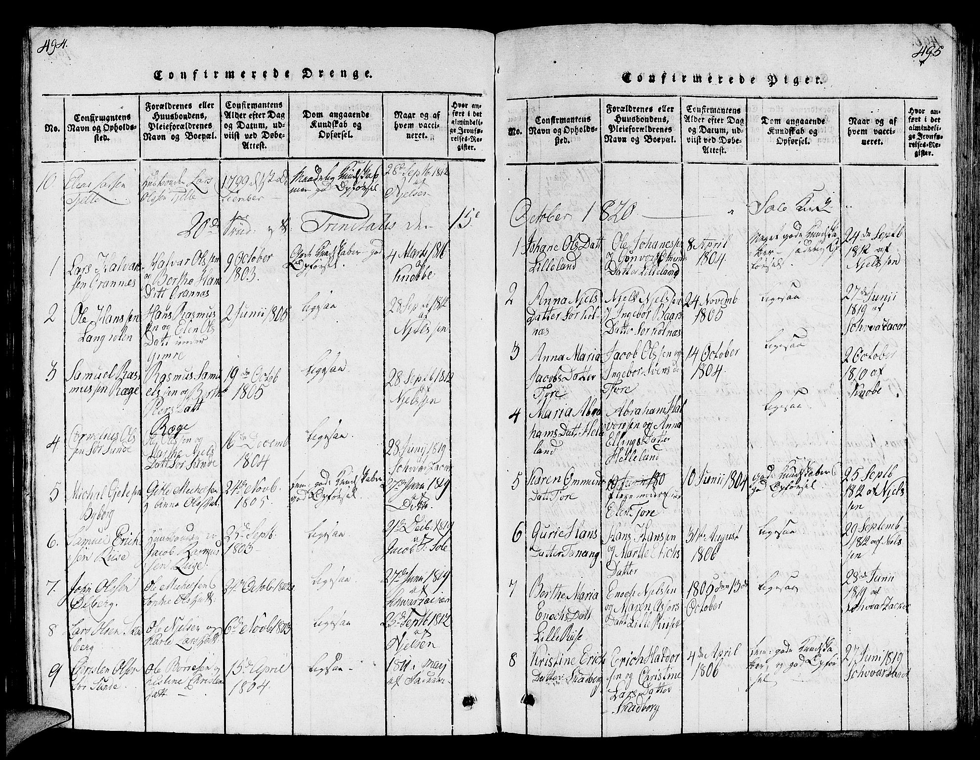 Håland sokneprestkontor, SAST/A-101802/001/30BB/L0001: Parish register (copy) no. B 1, 1815-1845, p. 494-495