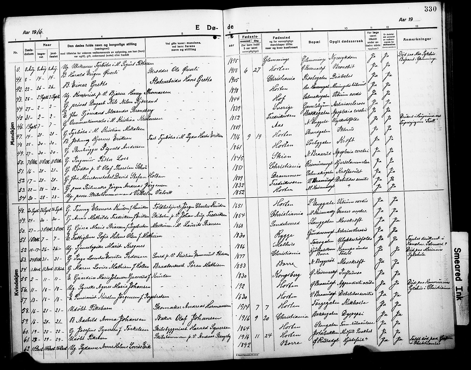 Horten kirkebøker, AV/SAKO-A-348/G/Ga/L0008: Parish register (copy) no. 8, 1916-1926, p. 330