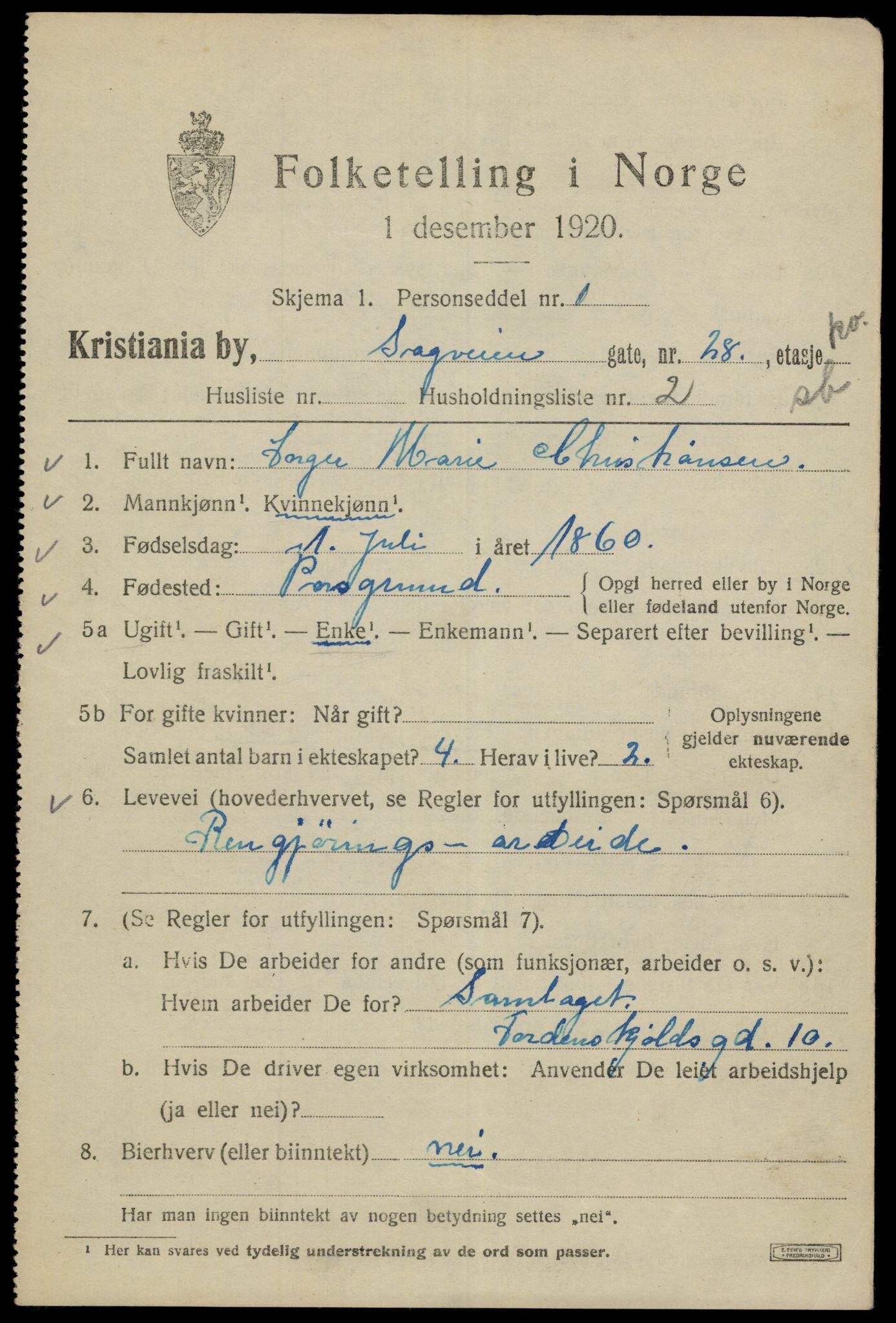 SAO, 1920 census for Kristiania, 1920, p. 477593