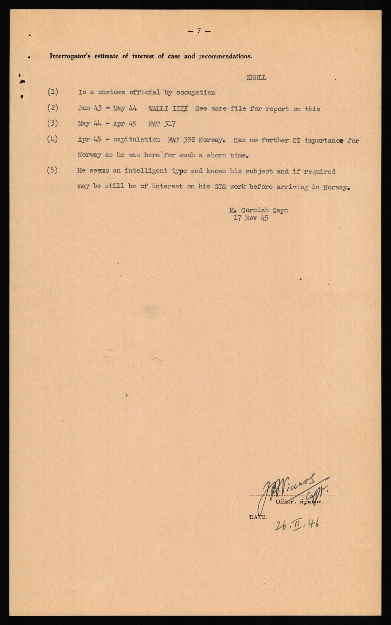 Forsvaret, Forsvarets overkommando II, AV/RA-RAFA-3915/D/Db/L0018: CI Questionaires. Tyske okkupasjonsstyrker i Norge. Tyskere., 1945-1946, p. 344