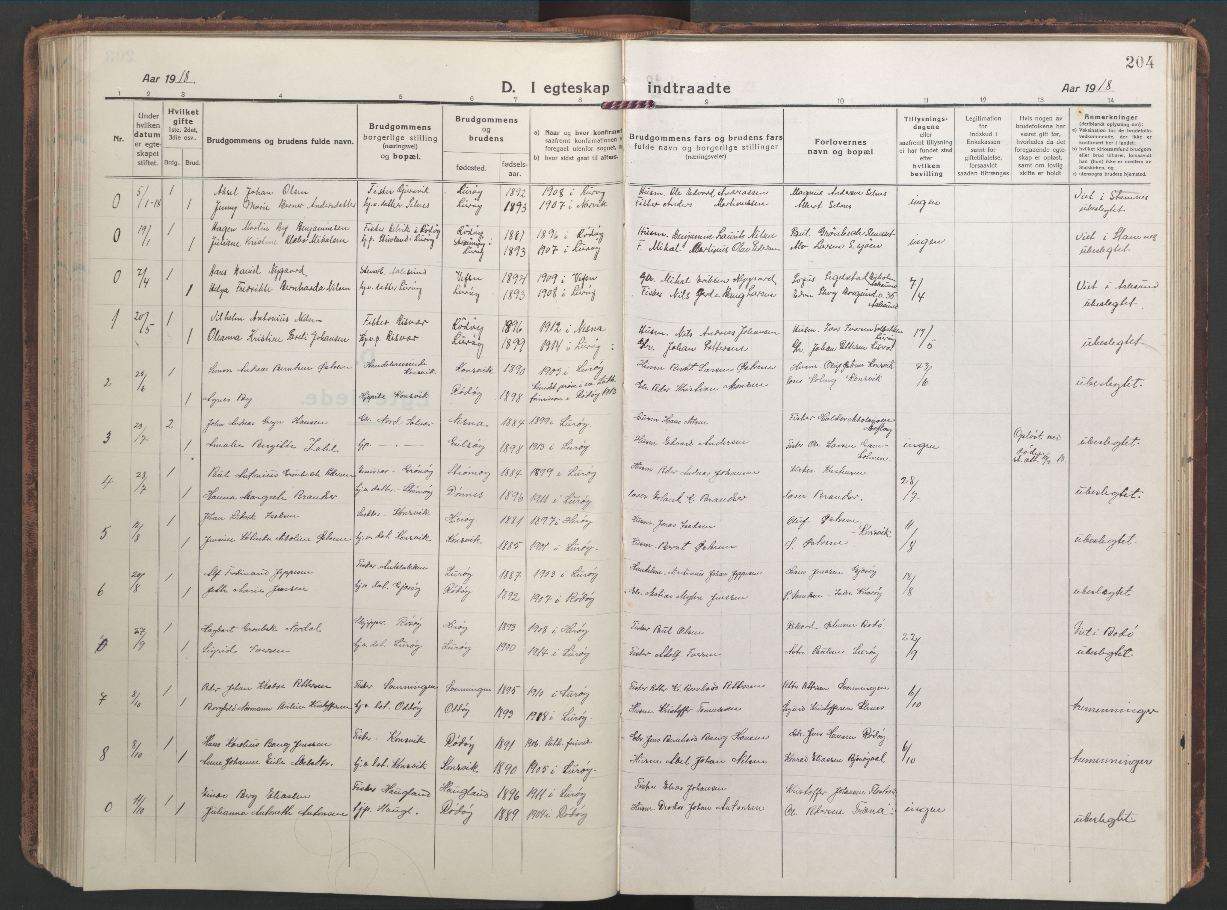 Ministerialprotokoller, klokkerbøker og fødselsregistre - Nordland, SAT/A-1459/839/L0574: Parish register (copy) no. 839C04, 1918-1950, p. 204