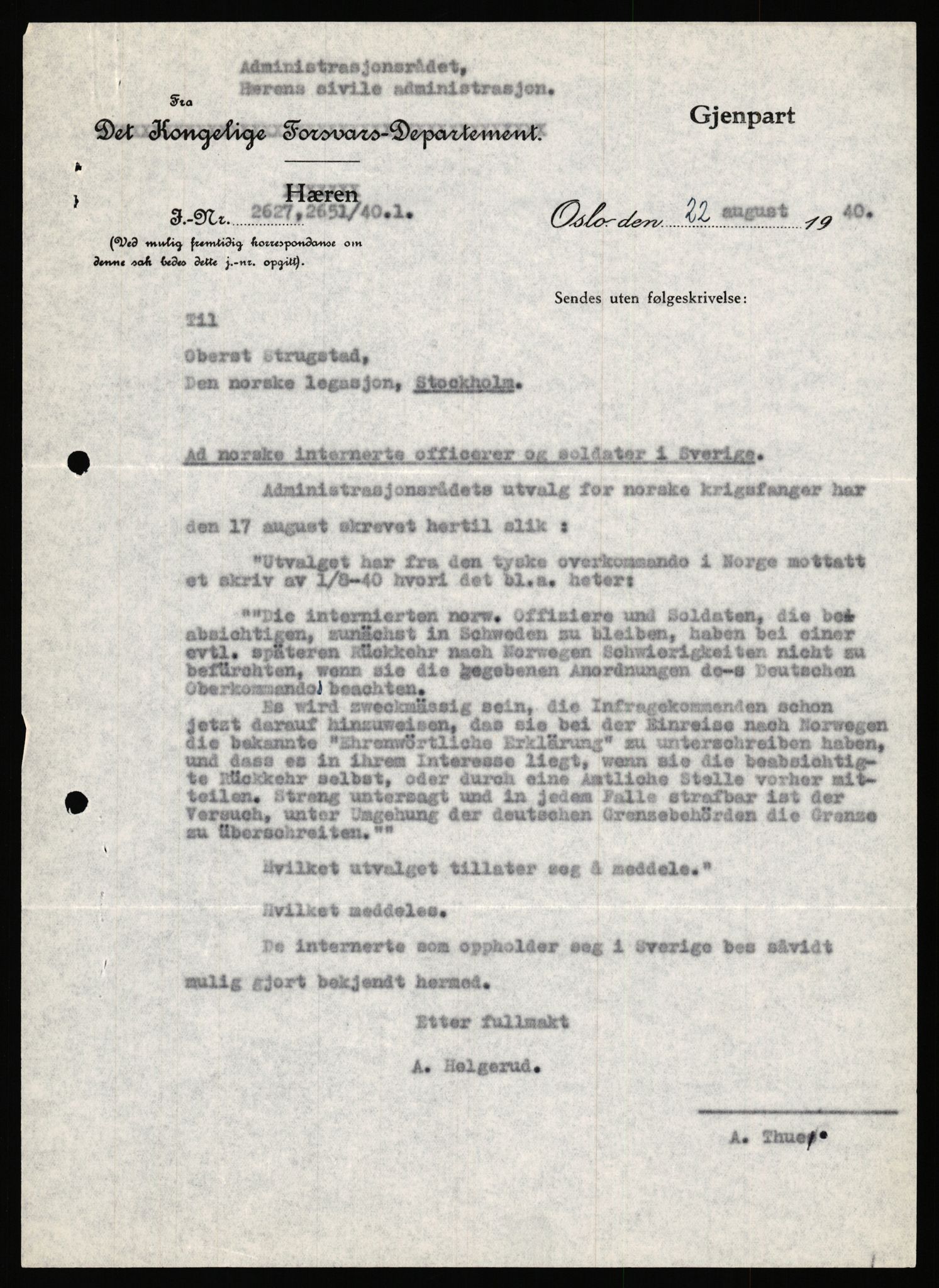 Forsvaret, Forsvarets krigshistoriske avdeling, AV/RA-RAFA-2017/Y/Ya/L0006: II-C-11-11,2 - Utenriksdepartementet.  Legasjonen i Helsingfors., 1940-1946, p. 108