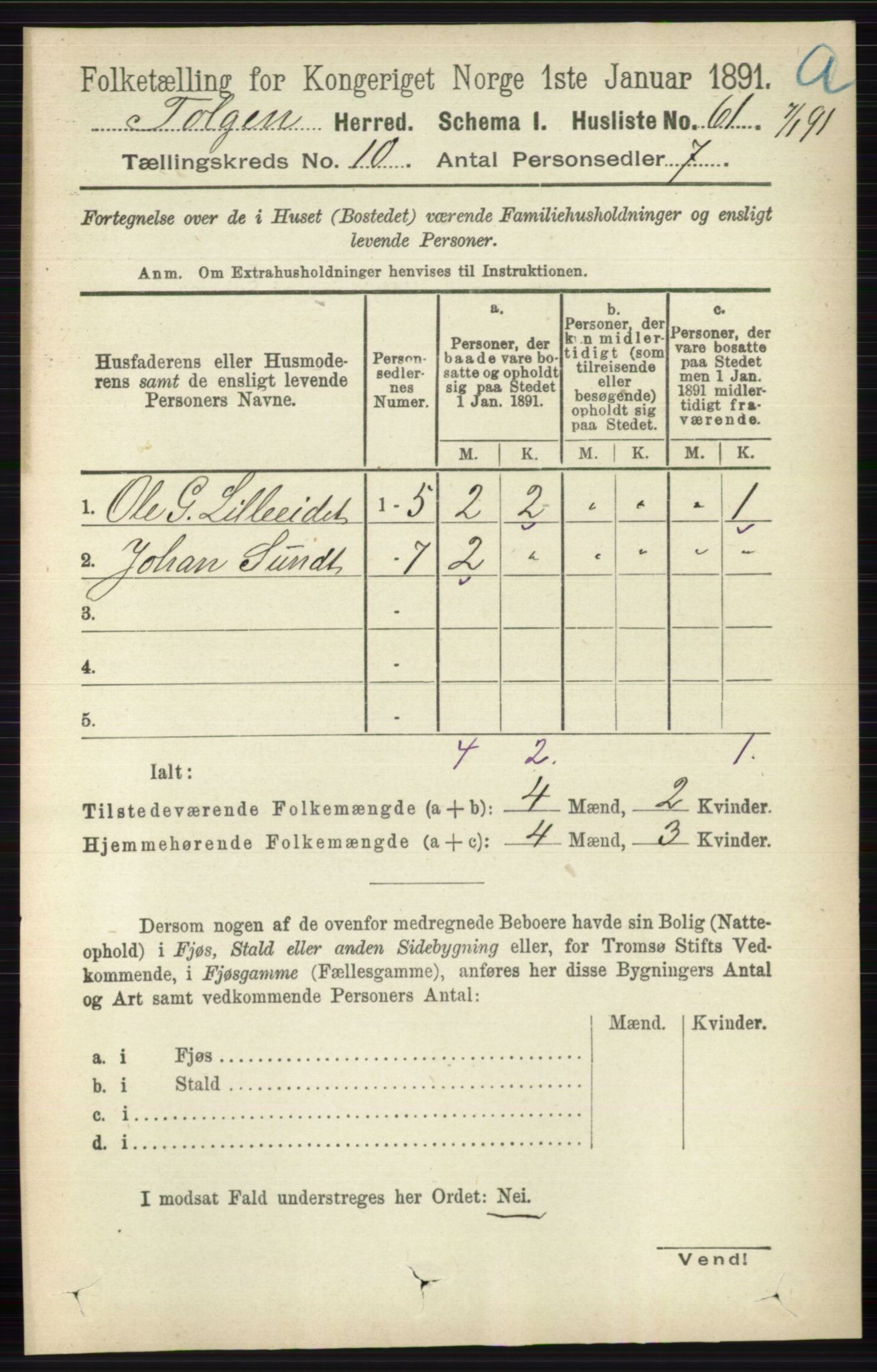 RA, 1891 census for 0436 Tolga, 1891, p. 2683