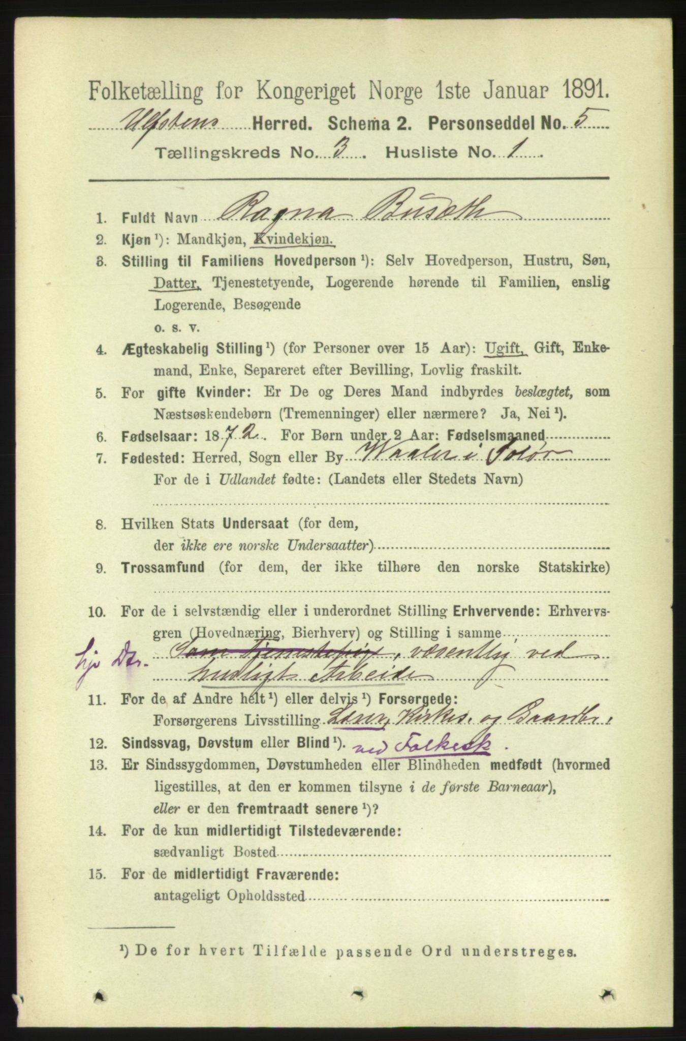 RA, 1891 census for 1516 Ulstein, 1891, p. 775