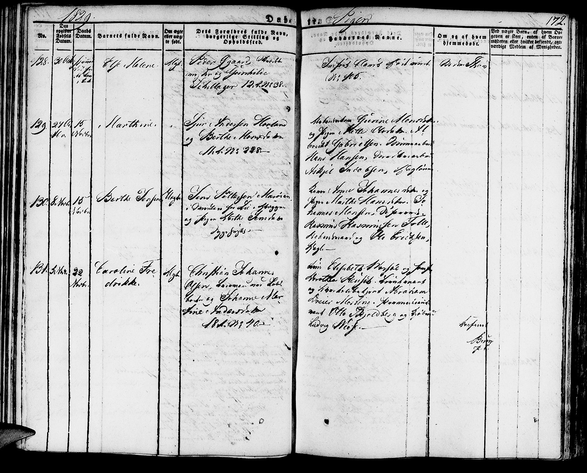 Domkirken sokneprestembete, SAB/A-74801/H/Haa/L0012: Parish register (official) no. A 12, 1821-1840, p. 172