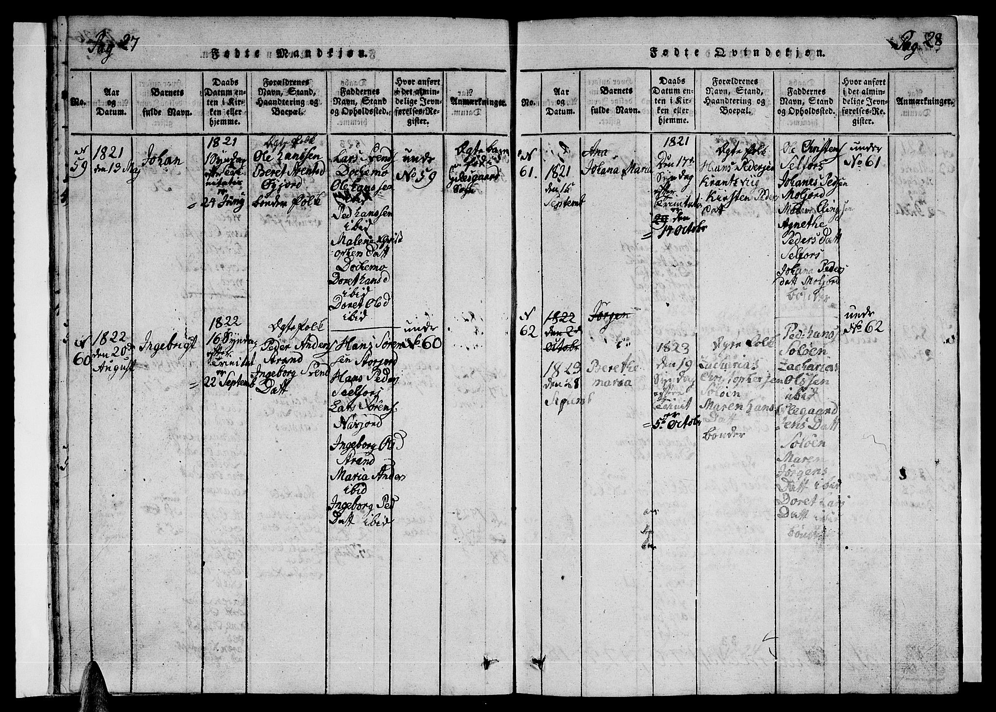 Ministerialprotokoller, klokkerbøker og fødselsregistre - Nordland, SAT/A-1459/846/L0651: Parish register (copy) no. 846C01, 1821-1841, p. 27-28