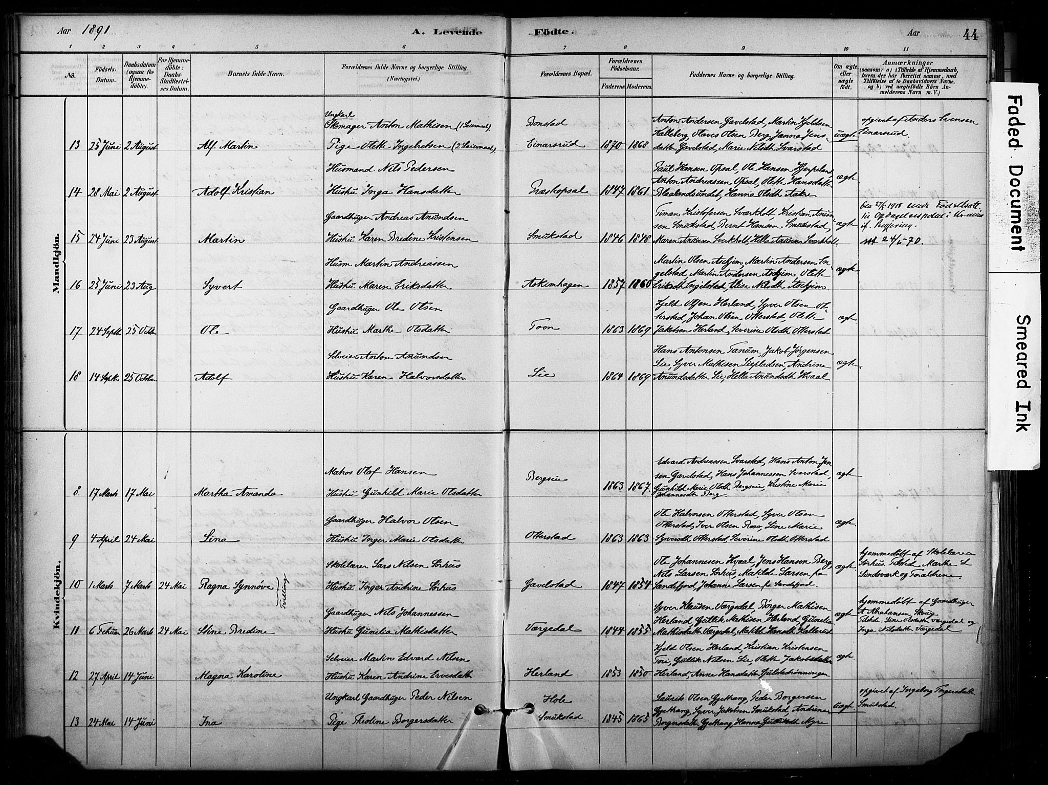 Lardal kirkebøker, AV/SAKO-A-350/F/Fb/L0001: Parish register (official) no. II 1, 1881-1911, p. 44