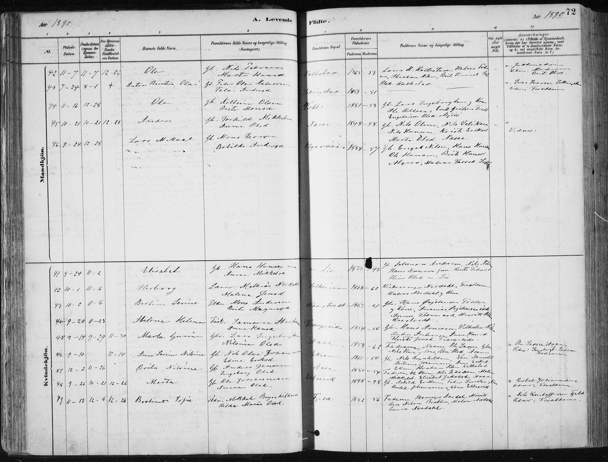 Fjell sokneprestembete, SAB/A-75301/H/Haa: Parish register (official) no. A  8, 1878-1898, p. 72