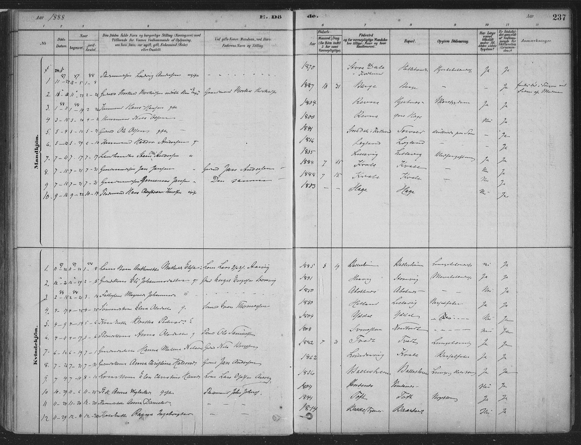 Fusa sokneprestembete, SAB/A-75401/H/Haa: Parish register (official) no. D 1, 1880-1938, p. 237