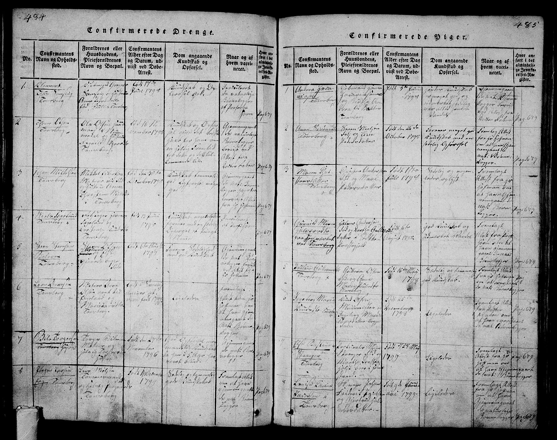 Tønsberg kirkebøker, SAKO/A-330/G/Ga/L0001: Parish register (copy) no. 1, 1813-1826, p. 484-485
