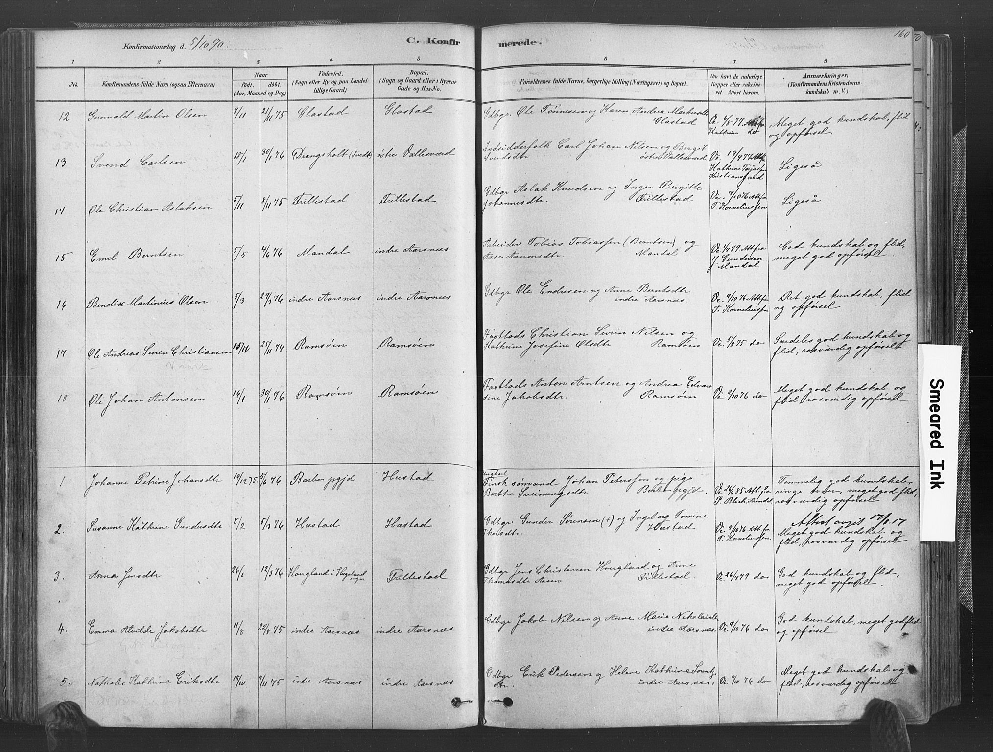 Høvåg sokneprestkontor, SAK/1111-0025/F/Fa/L0005: Parish register (official) no. A 5, 1878-1893, p. 160