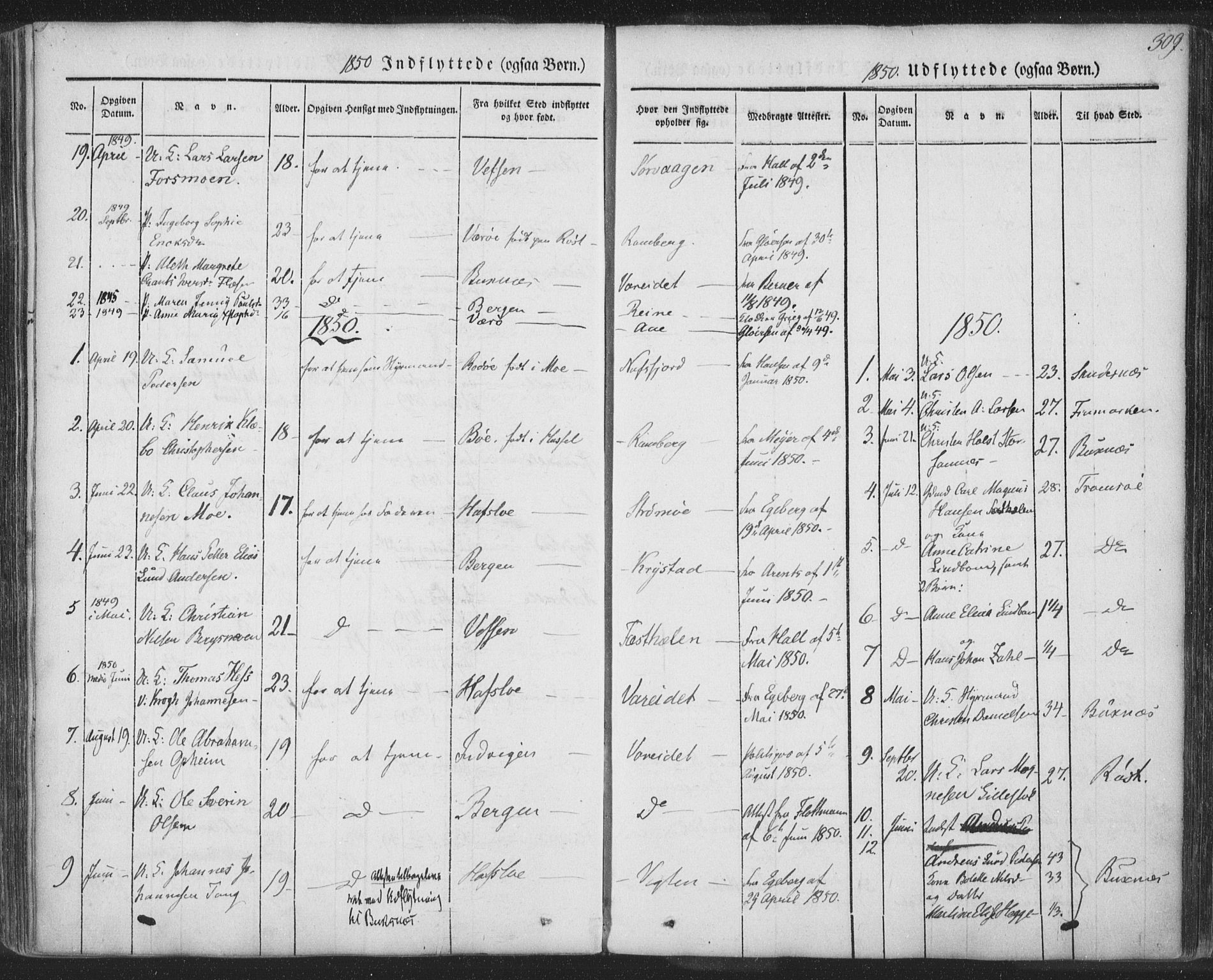 Ministerialprotokoller, klokkerbøker og fødselsregistre - Nordland, AV/SAT-A-1459/885/L1202: Parish register (official) no. 885A03, 1838-1859, p. 309