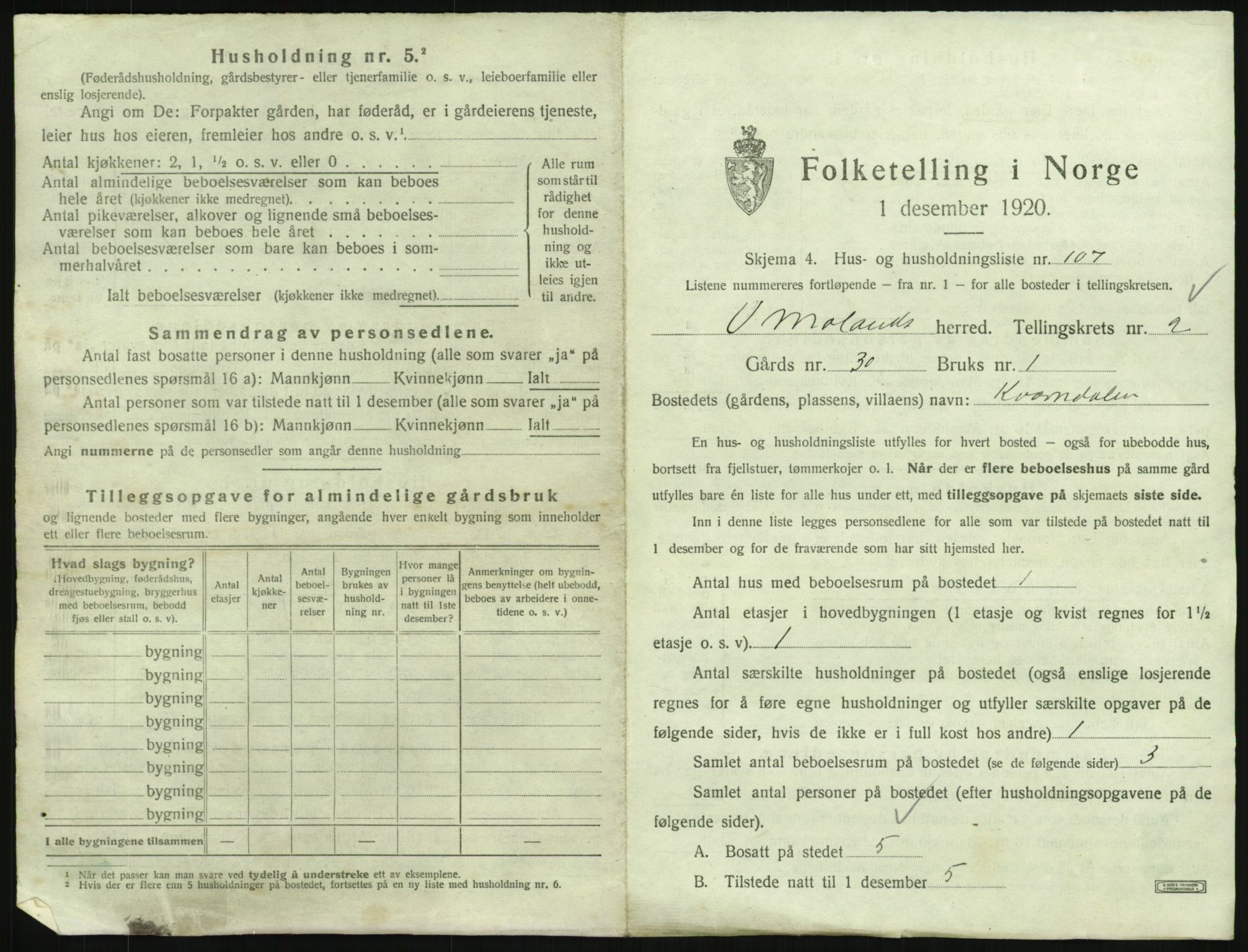 SAK, 1920 census for Vestre Moland, 1920, p. 521