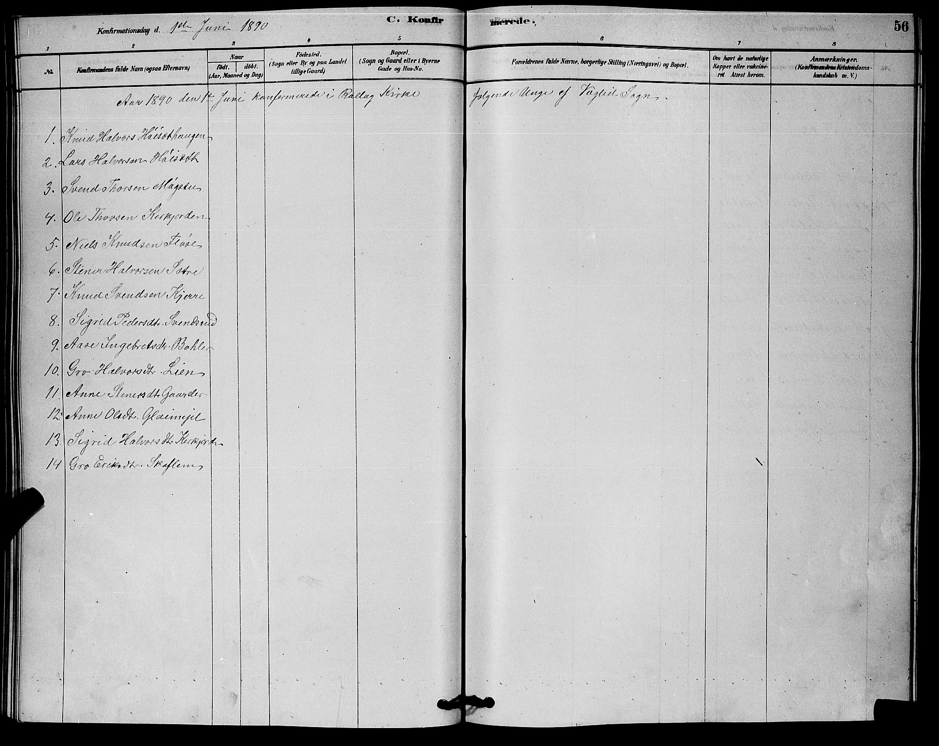 Rollag kirkebøker, SAKO/A-240/G/Gb/L0002: Parish register (copy) no. II 2, 1878-1898, p. 56
