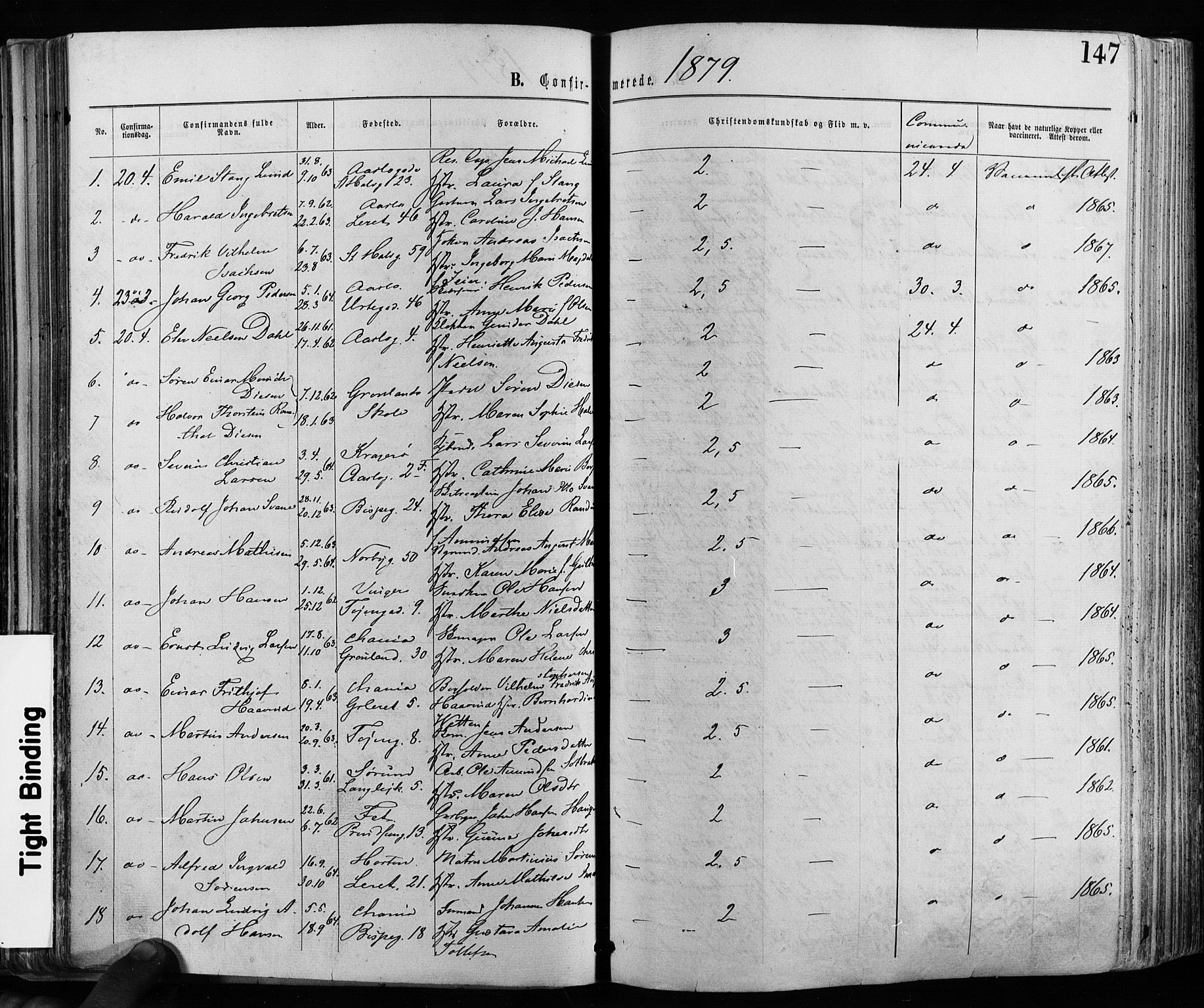 Grønland prestekontor Kirkebøker, AV/SAO-A-10848/F/Fa/L0005: Parish register (official) no. 5, 1869-1880, p. 147