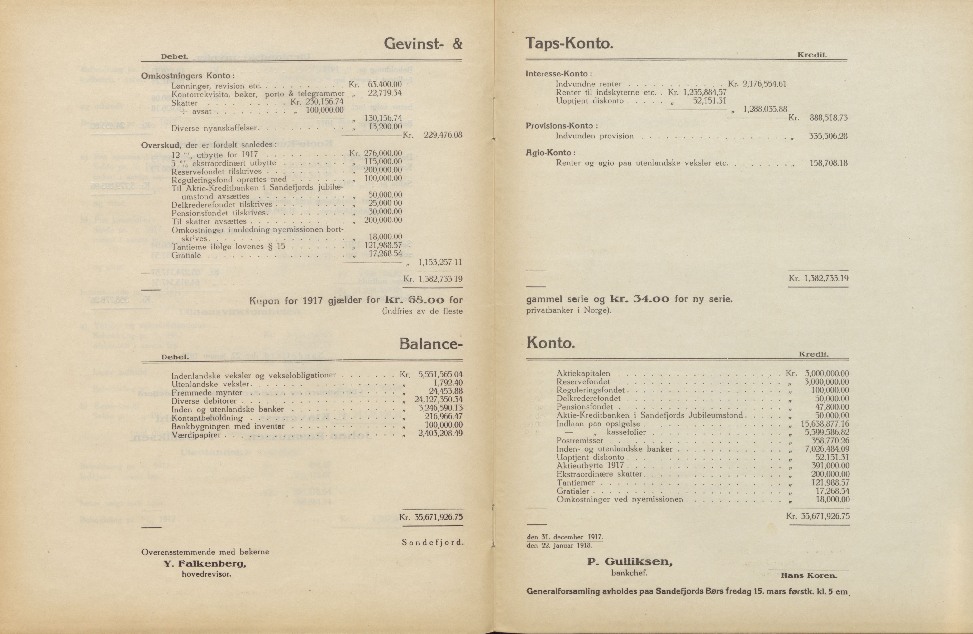 Privatbanken i Sandefjord AS, VEMU/ARS-A-1256/X/L0001: Årsberetninger, 1912-1929, p. 43