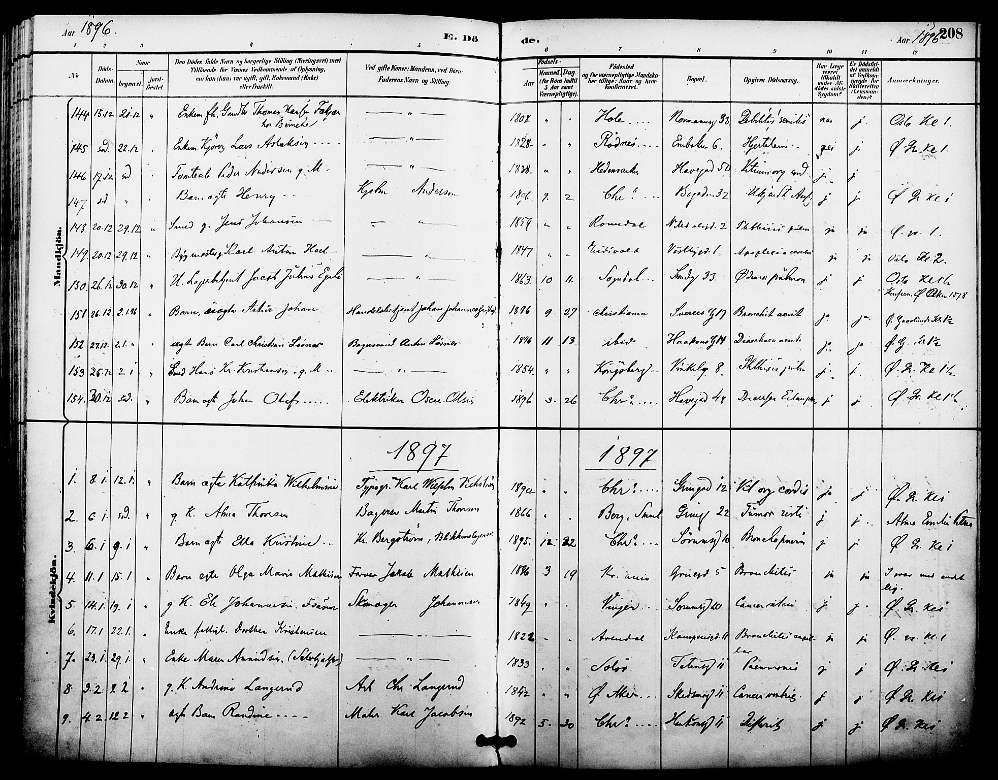 Kampen prestekontor Kirkebøker, SAO/A-10853/F/Fa/L0008: Parish register (official) no. I 8, 1892-1902, p. 208