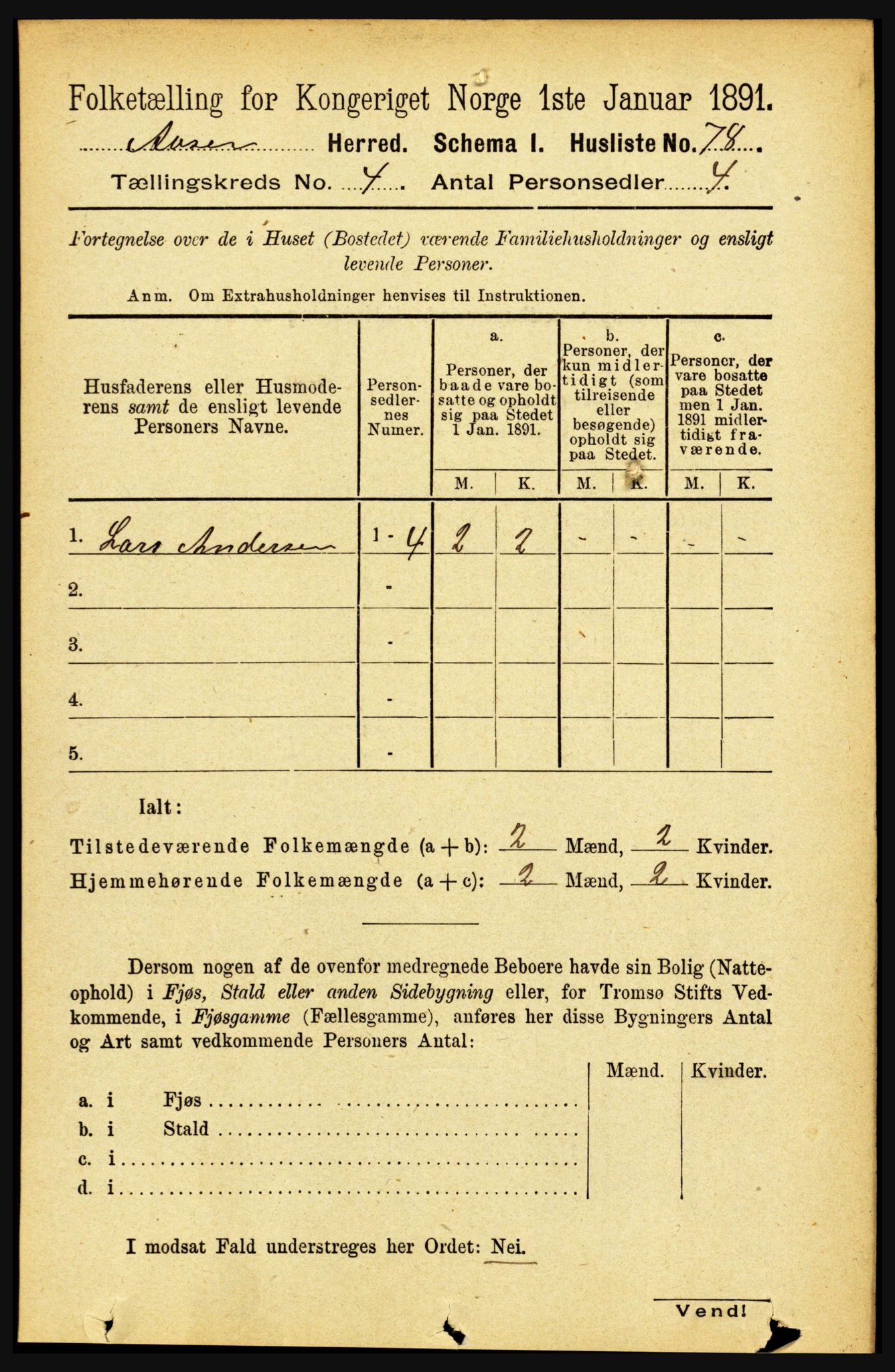 RA, 1891 census for 1716 Åsen, 1891, p. 1412