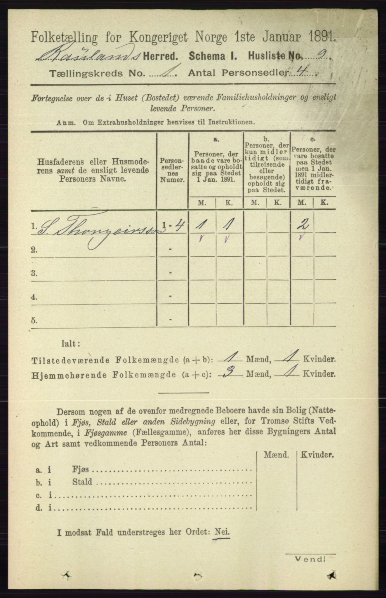 RA, 1891 census for 0835 Rauland, 1891, p. 23