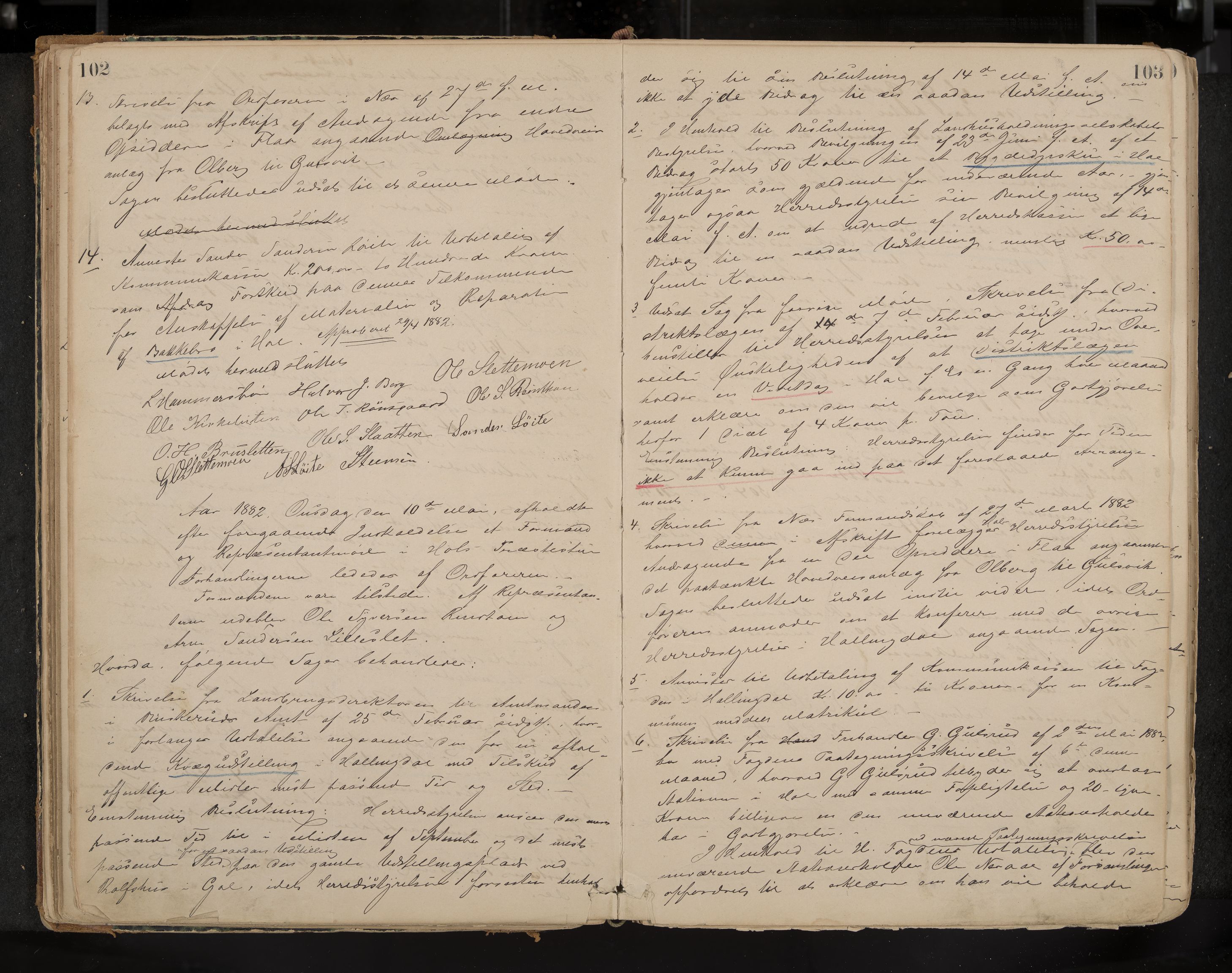 Hol formannskap og sentraladministrasjon, IKAK/0620021-1/A/L0001: Møtebok, 1877-1893, p. 102-103