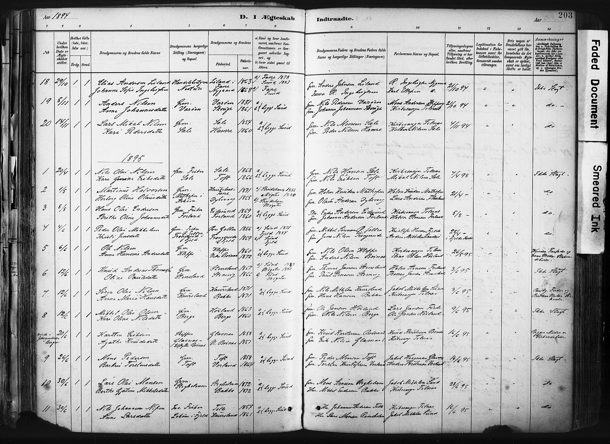 Sund sokneprestembete, SAB/A-99930: Parish register (official) no. B 1, 1882-1907, p. 203