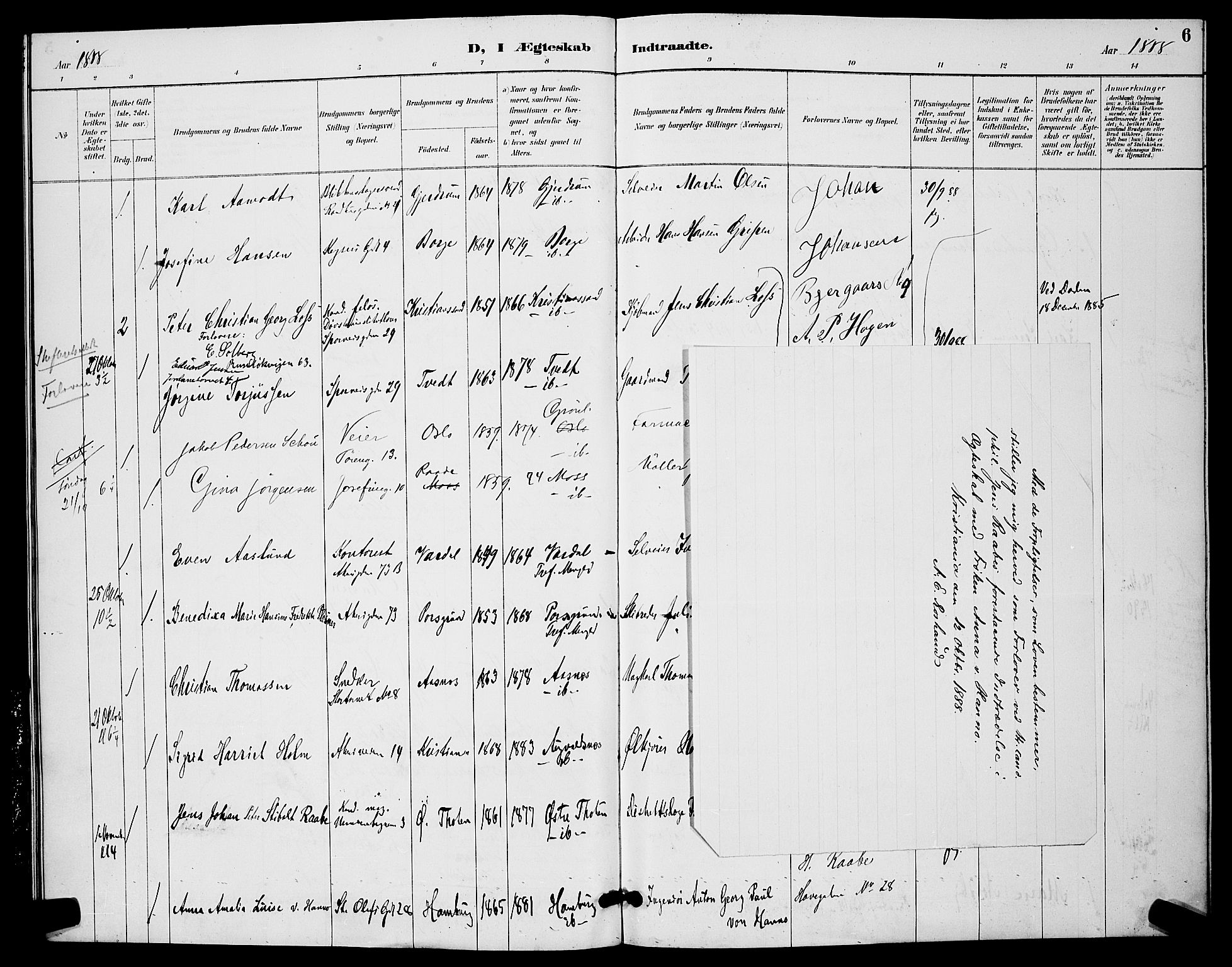 Trefoldighet prestekontor Kirkebøker, AV/SAO-A-10882/H/Ha/L0004: Banns register no. 4, 1888-1894, p. 6