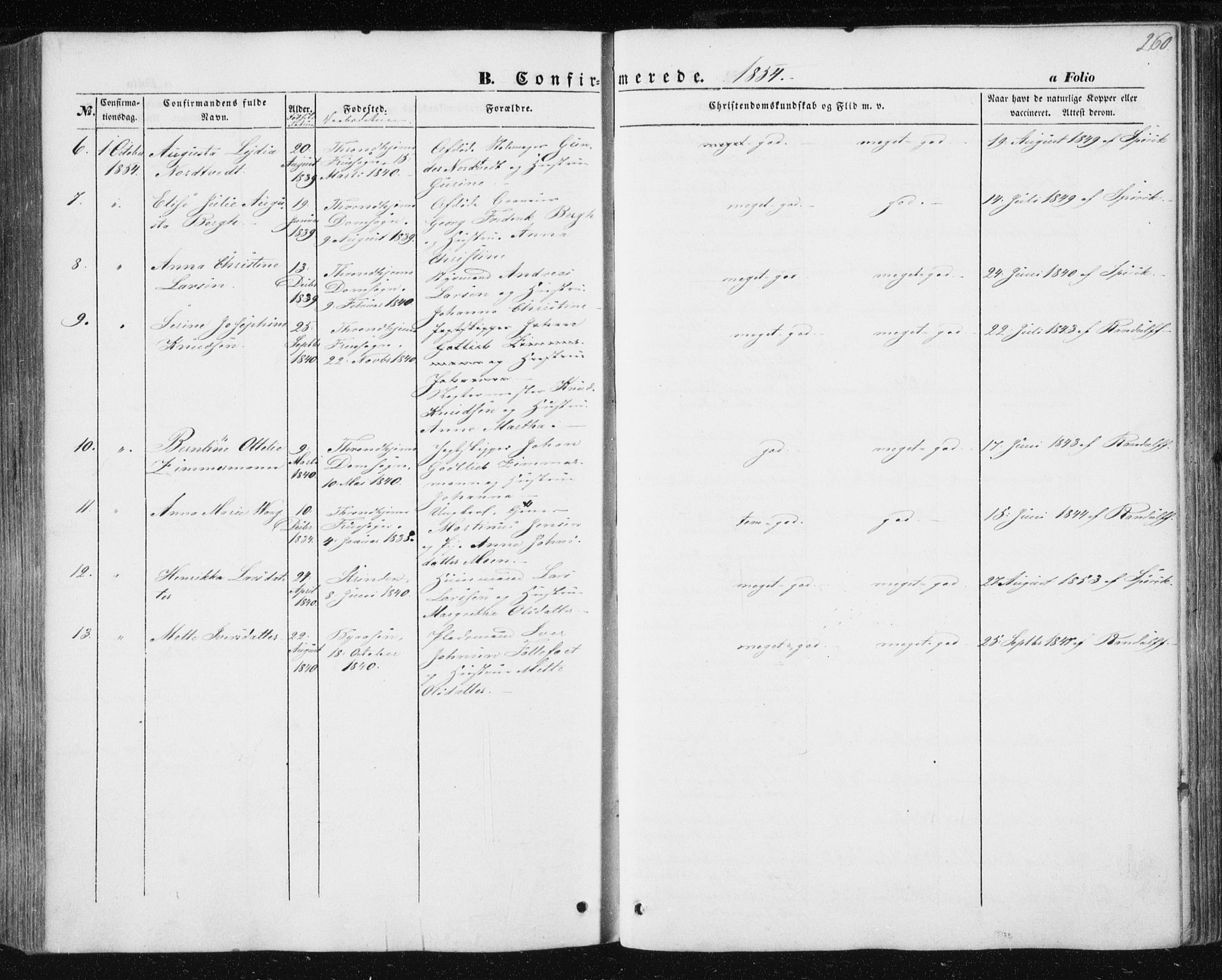 Ministerialprotokoller, klokkerbøker og fødselsregistre - Sør-Trøndelag, SAT/A-1456/602/L0112: Parish register (official) no. 602A10, 1848-1859, p. 260