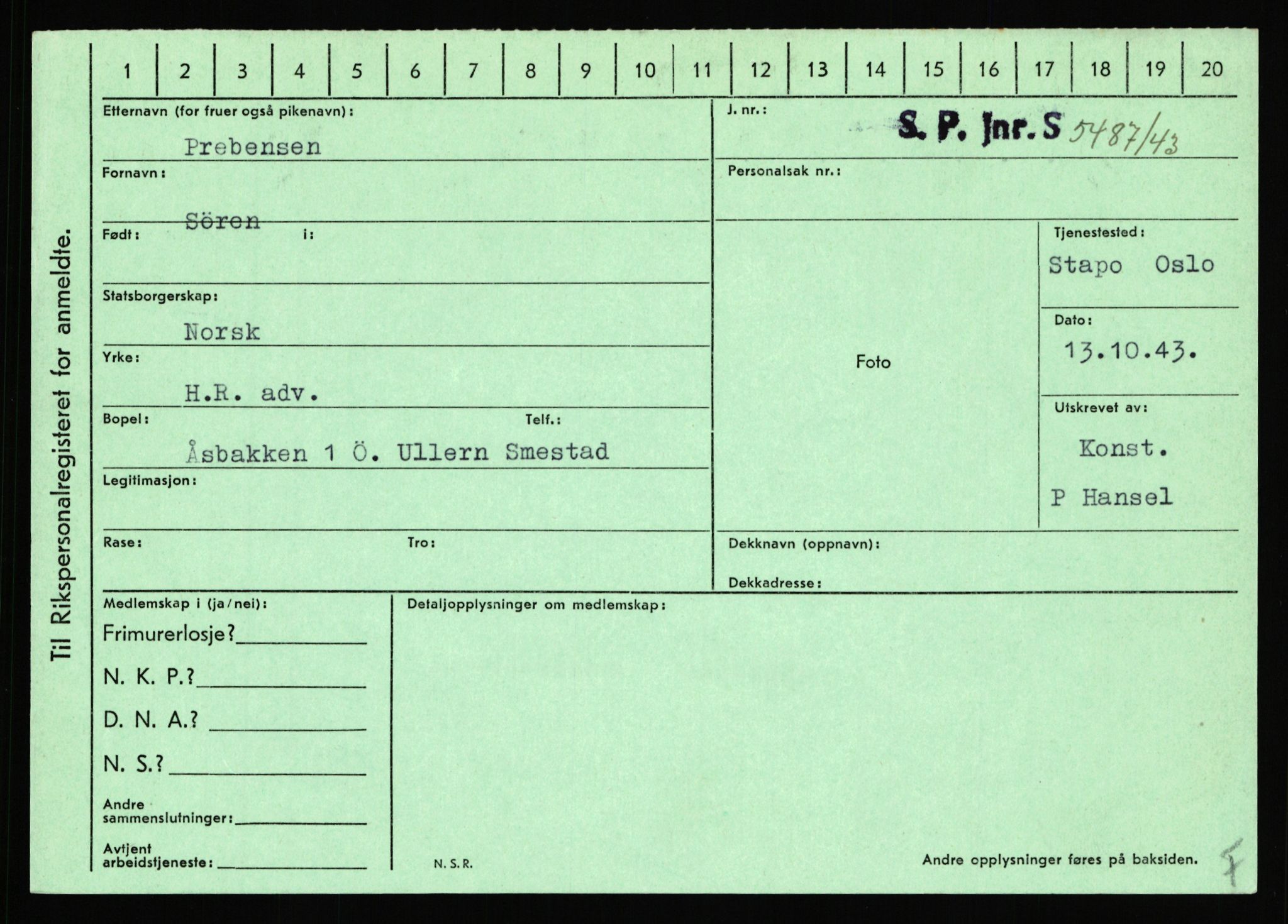 Statspolitiet - Hovedkontoret / Osloavdelingen, AV/RA-S-1329/C/Ca/L0012: Oanæs - Quistgaard	, 1943-1945, p. 4769