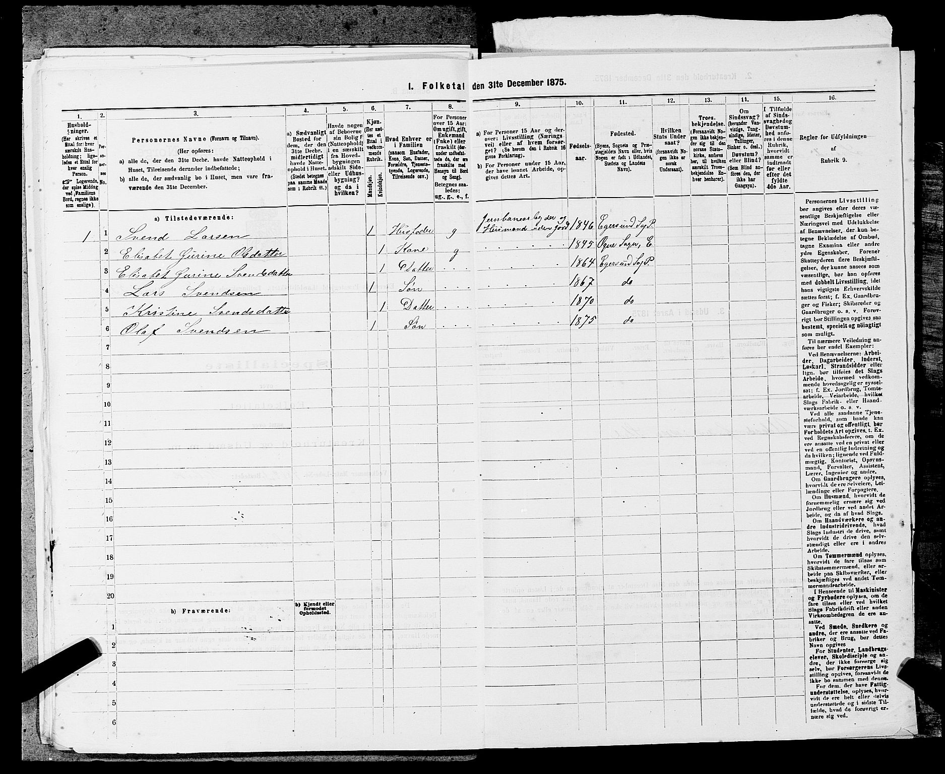 SAST, 1875 census for 1116L Eigersund/Eigersund og Ogna, 1875, p. 967