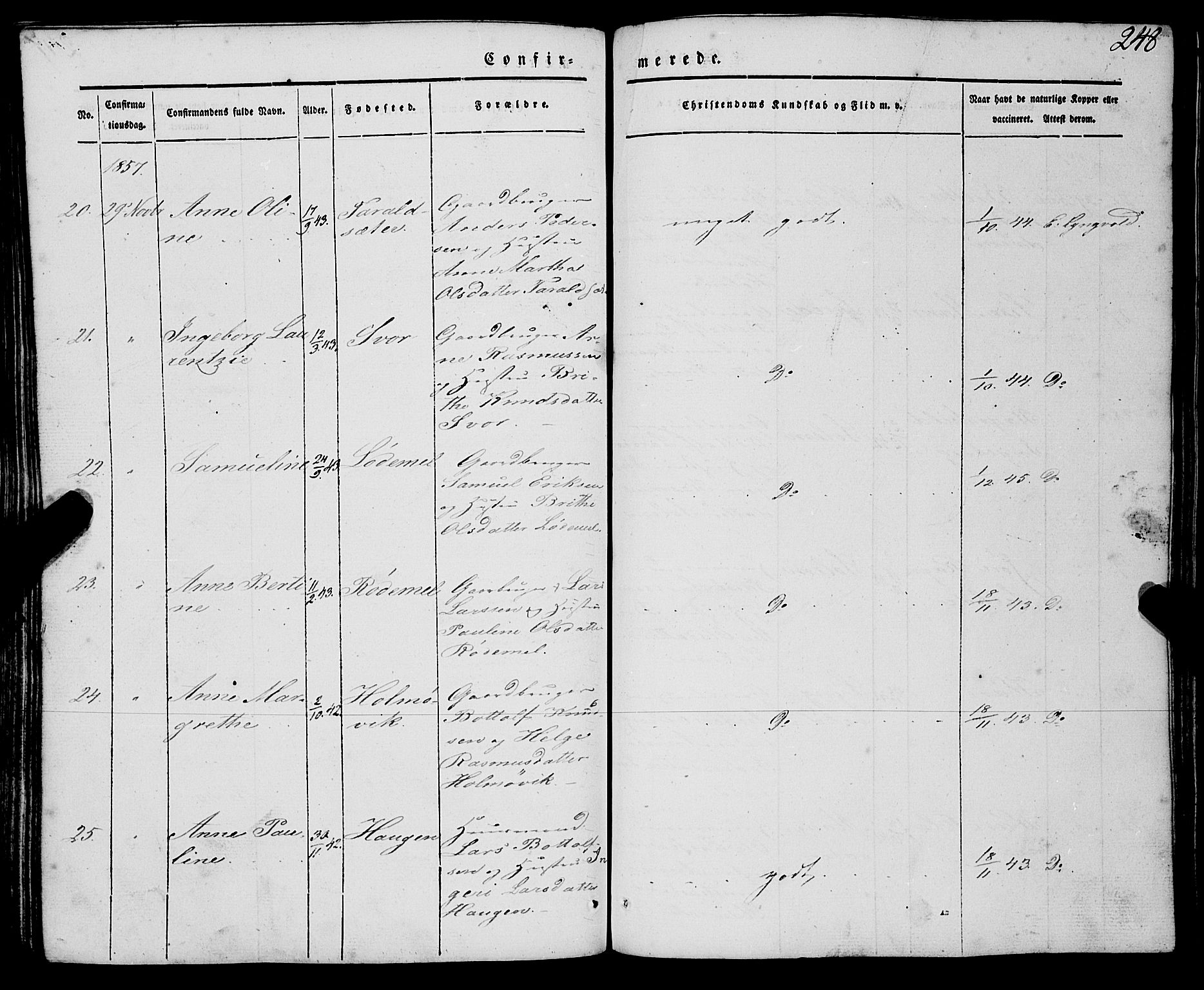 Eid sokneprestembete, AV/SAB-A-82301/H/Haa/Haaa/L0007: Parish register (official) no. A 7, 1844-1858, p. 248